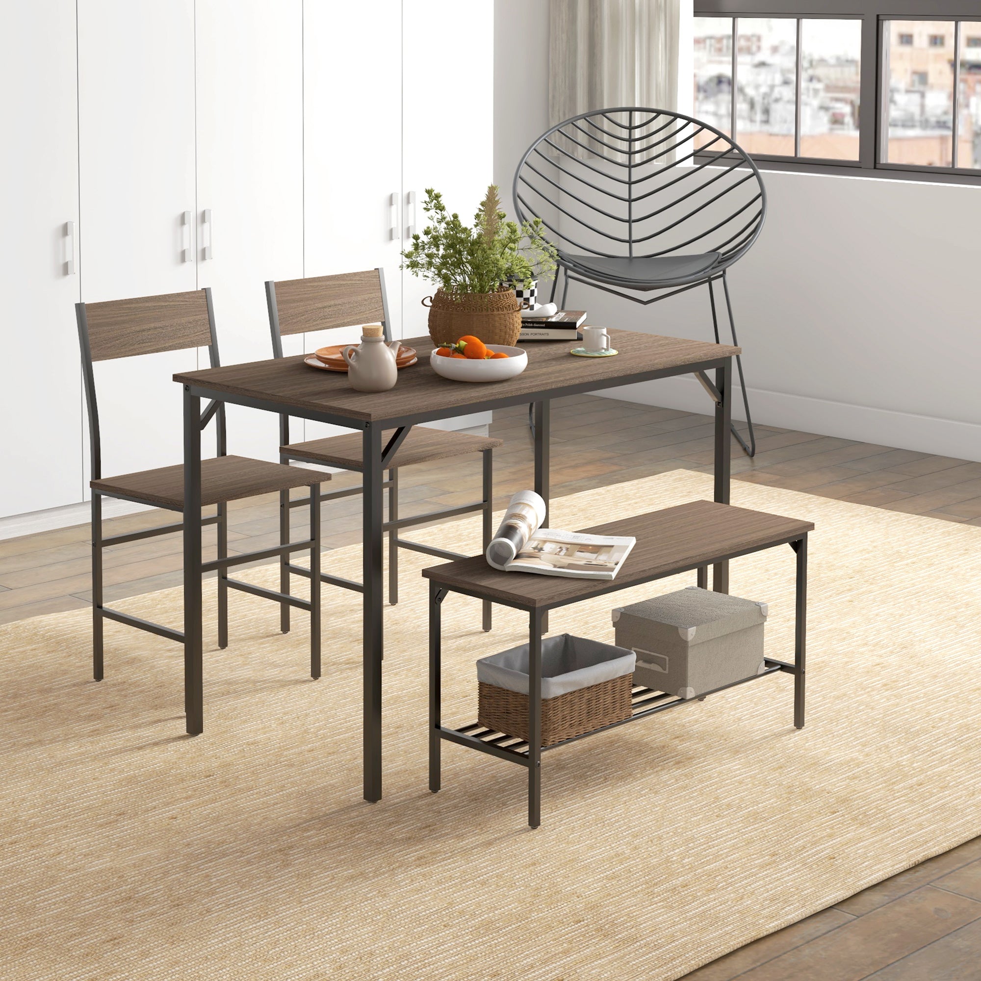 HOMCOM Four-Piece Dining Set, With Table, Chairs and Bench - North Peak Garden Furniture