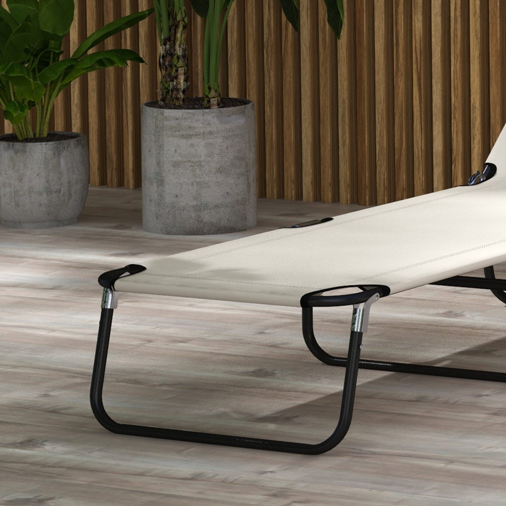 Outsunny Garden Sun Lounger, with Five-Position Back - Cream White - North Peak Garden Furniture