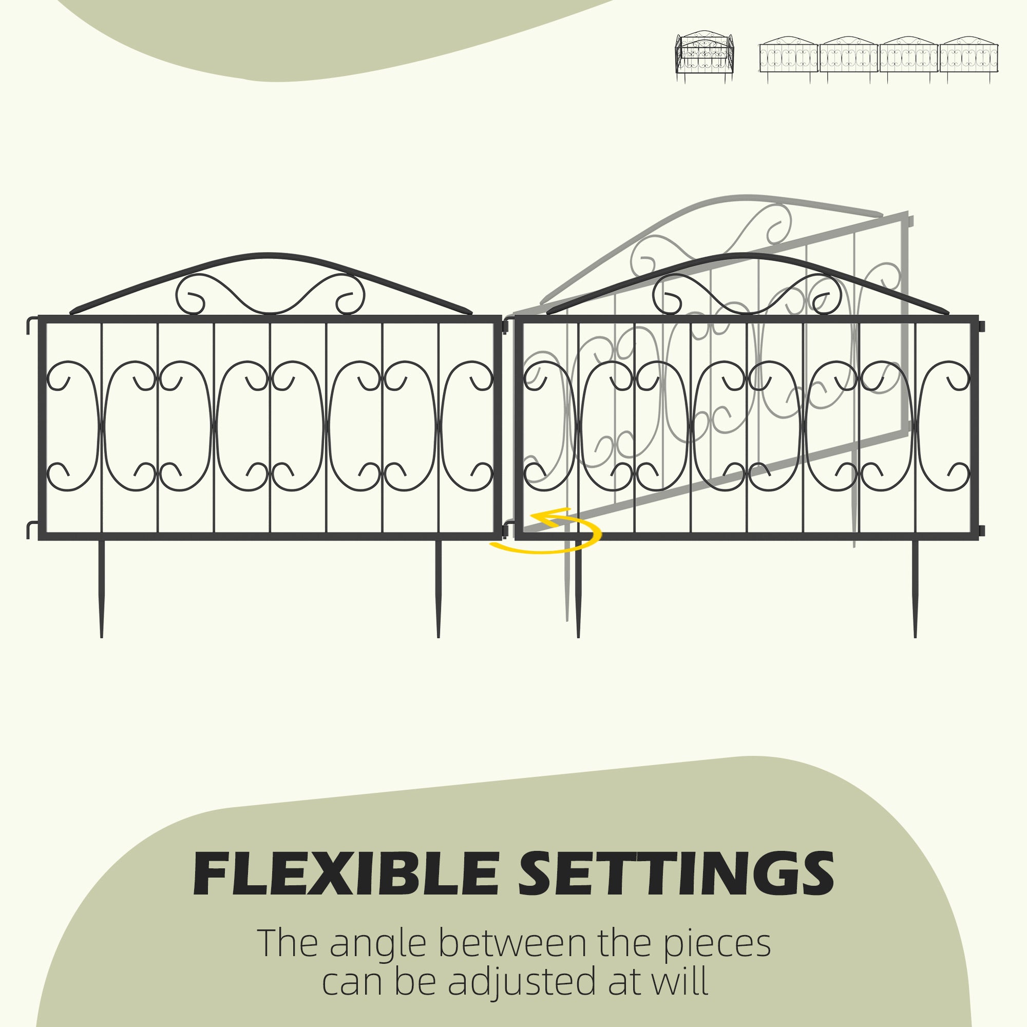 Outsunny Decorative Garden Fencing, 4PCs Outdoor Picket Fence Panels, Rustproof Metal Wire Landscape Flower Bed Border Edging Animal Barrier, Black - North Peak Garden Furniture
