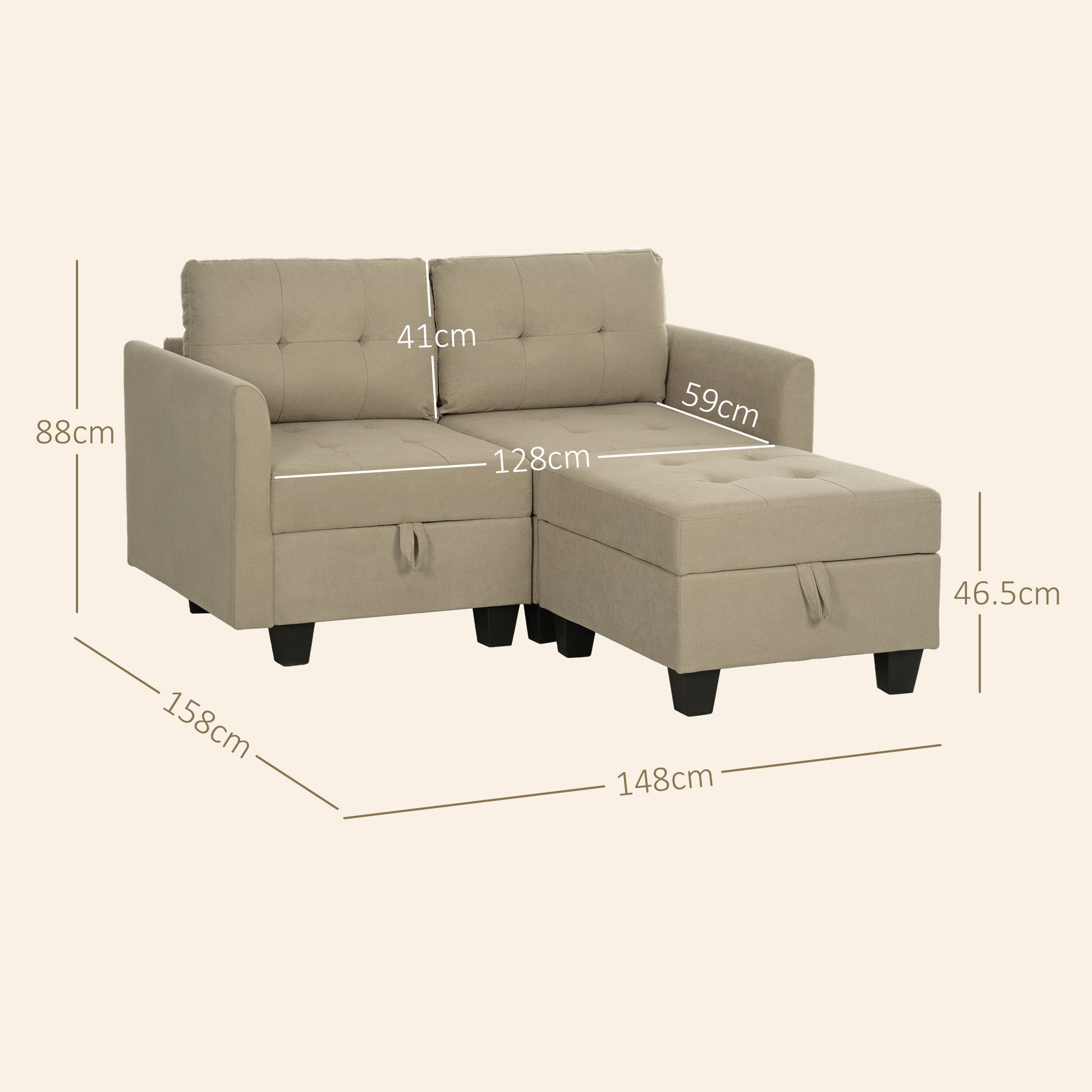 HOMCOM 'L' Shape Modular Storage Sofa - Light Brown - North Peak Garden Furniture