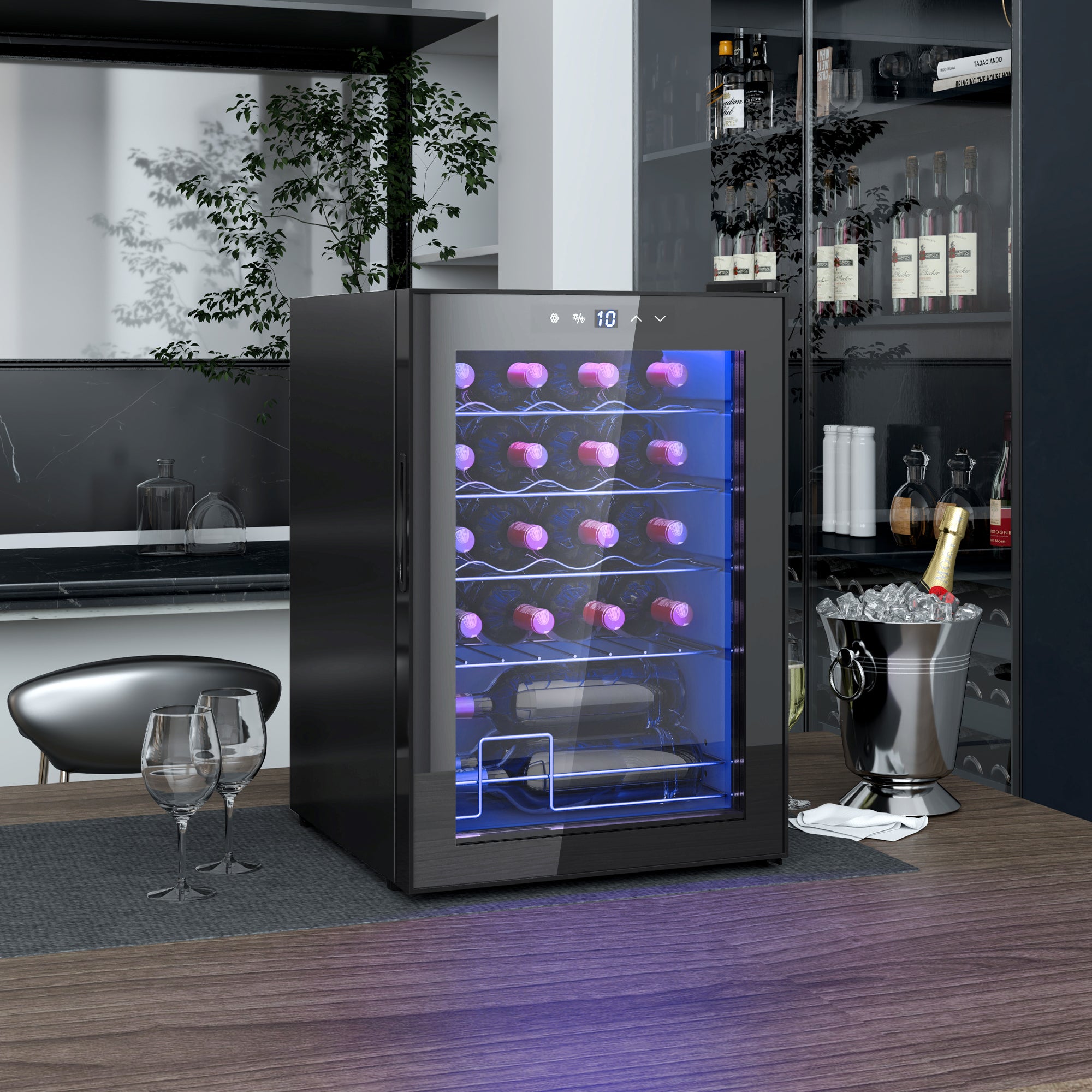 HOMCOM 20 Bottle 5-18℃ Countertop Wine Fridge - Black - North Peak Garden Furniture