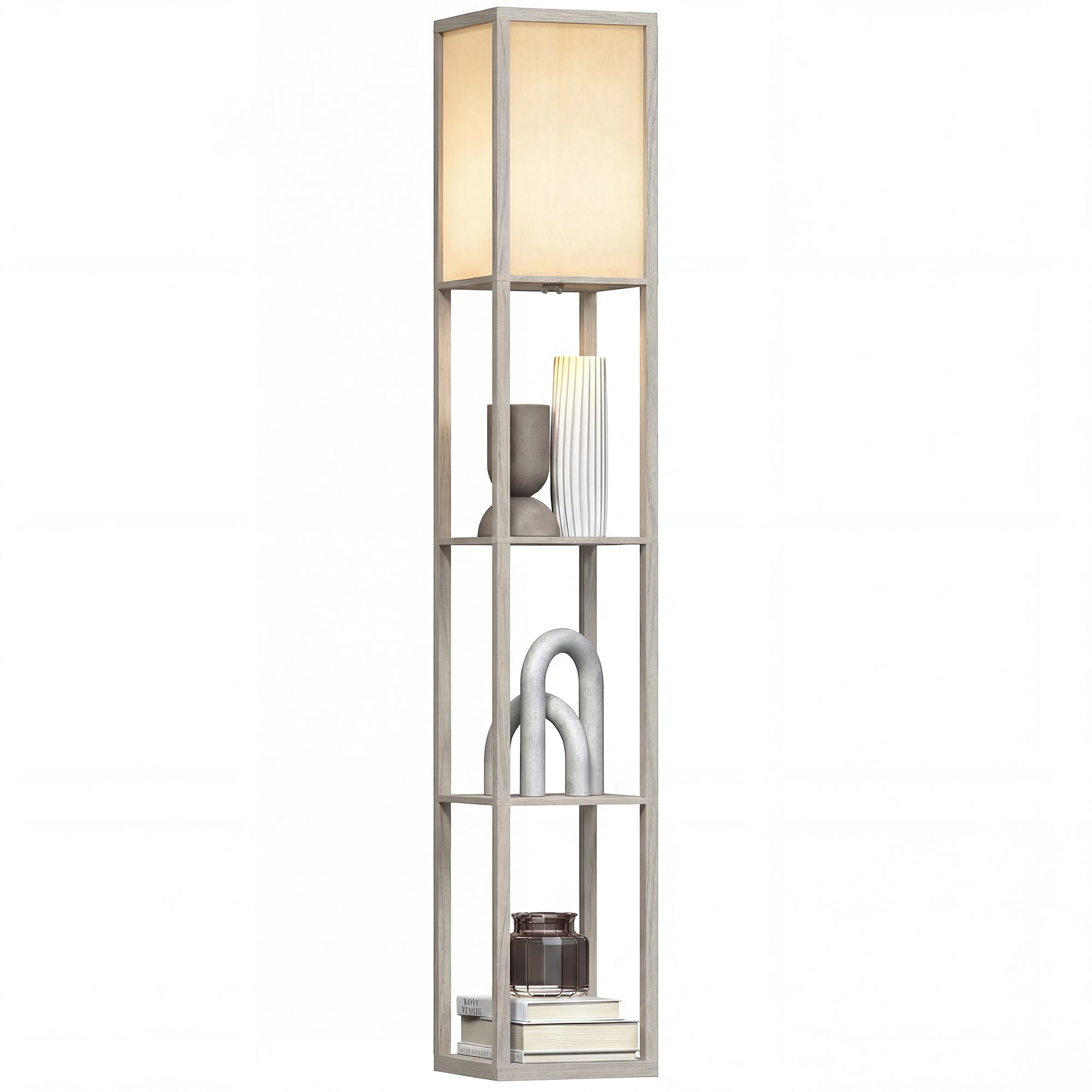 HOMCOM 3-Tier Floor Lamp, Floor Light with Storage Shelf, Reading Standing Lamp for Living Room, Bedroom, Kitchen, Dining Room, Office, Dorm, 160cm, Oak