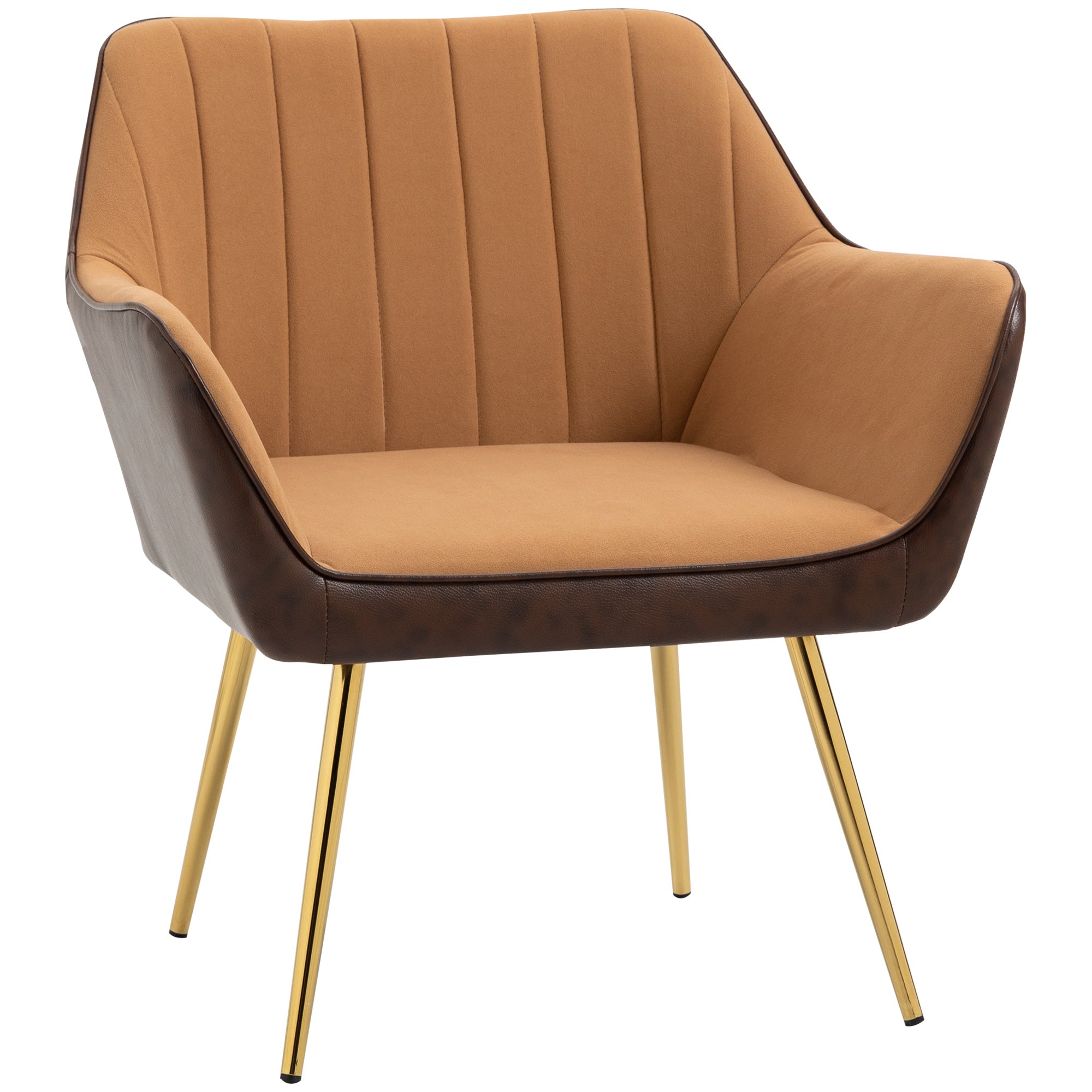 HOMCOM Velvet Armchairs, Upholstered Accent Chairs with Golden Steel Legs, Modern Vanity Chairs for Living Room and Bedroom, Light Brown - North Peak Garden Furniture