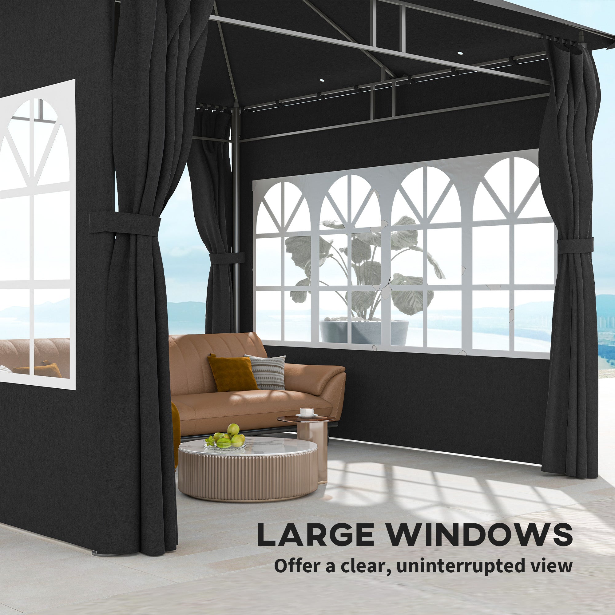 Outsunny 3 x 3 m Garden Gazebo, Double Roof Metal Gazebo with Removable Sidewalls and Church Windows, Outdoor Canopy Shelter, Black - North Peak Garden Furniture