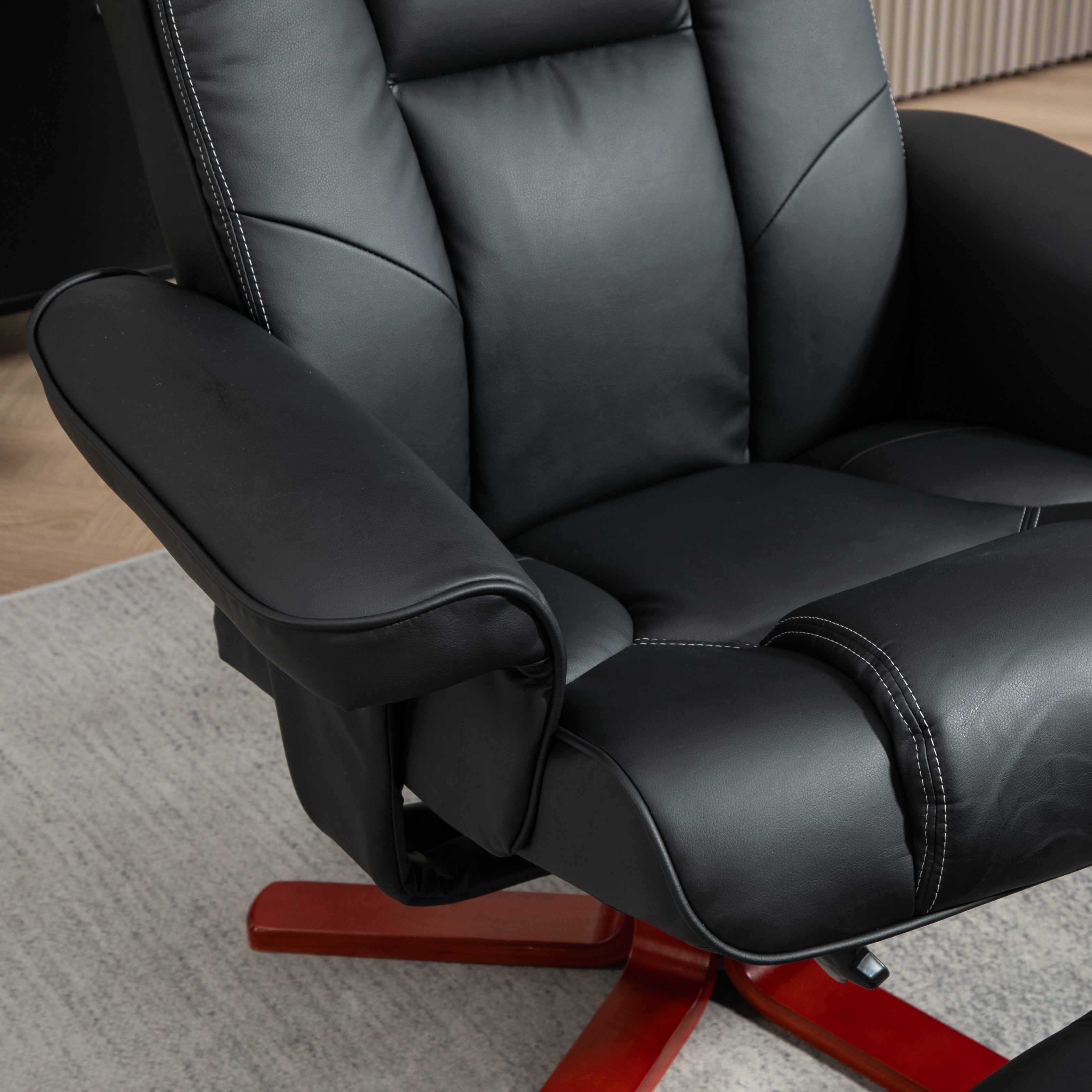 HOMCOM Faux Leather Manual Recliner and Footstool Set - Black