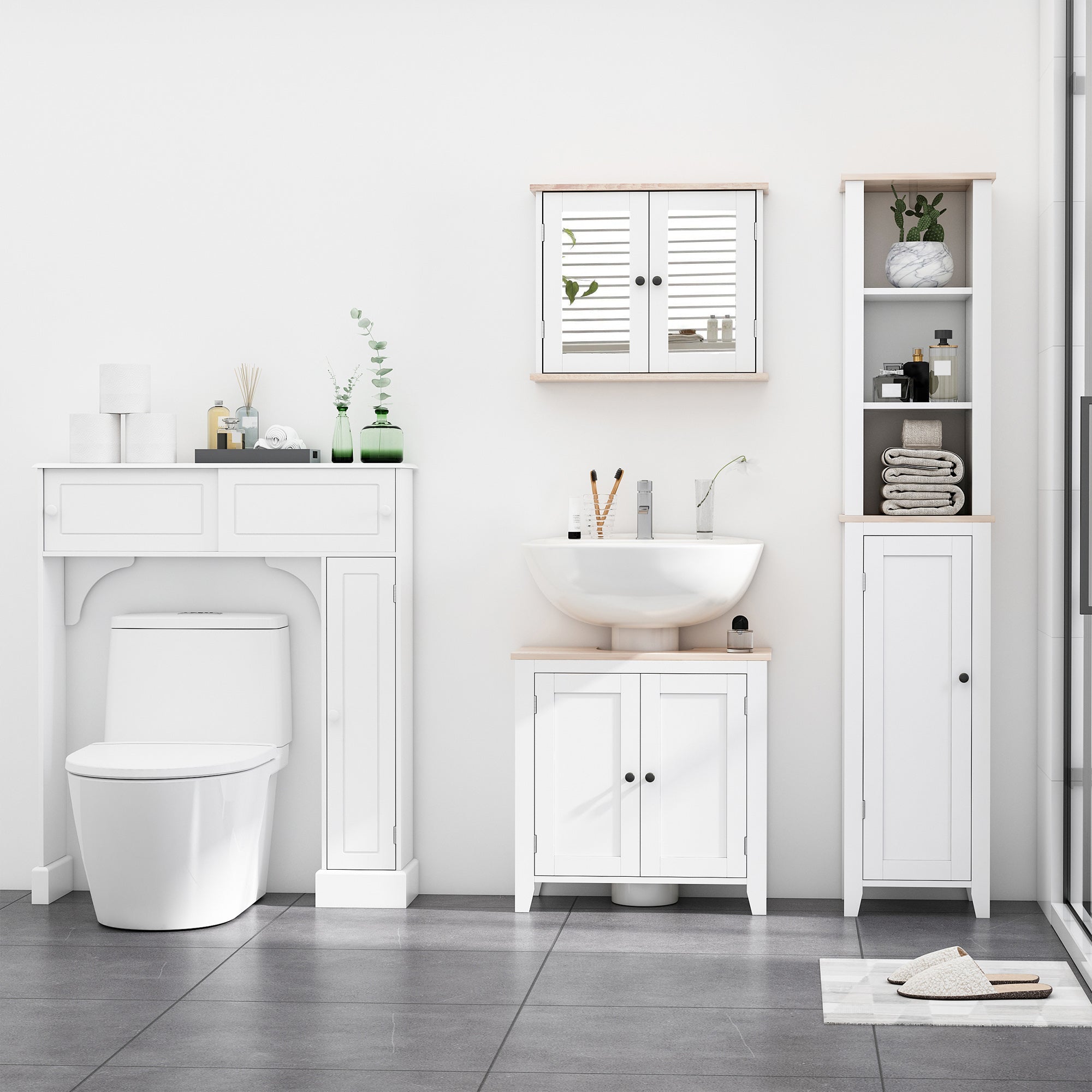 kleankin Bathroom Sink Cabinet, Bathroom Floor Storage Cabinet with 2 Doors Pedestal Under Sink Design, Space Saver Organizer Freestanding with Internal Adjustable Shelf, White - North Peak Garden Furniture