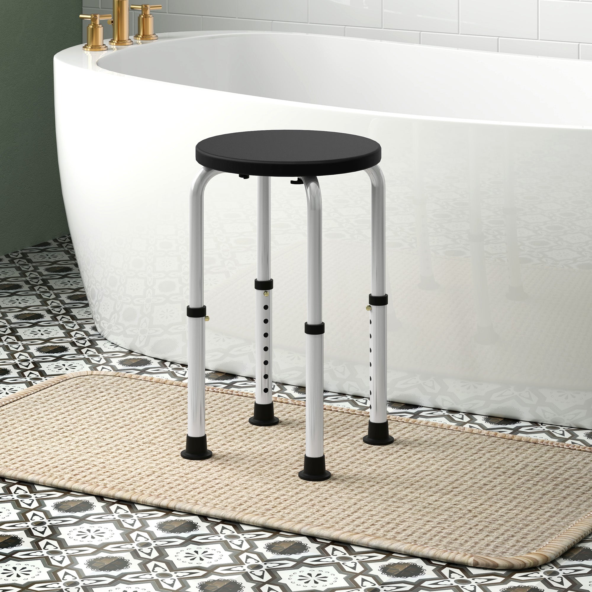 HOMCOM Shower Chair, Height Adjustable Aluminium Shower Stool with Non-Slip Feet for Disabled, Elderly, Black - North Peak Garden Furniture