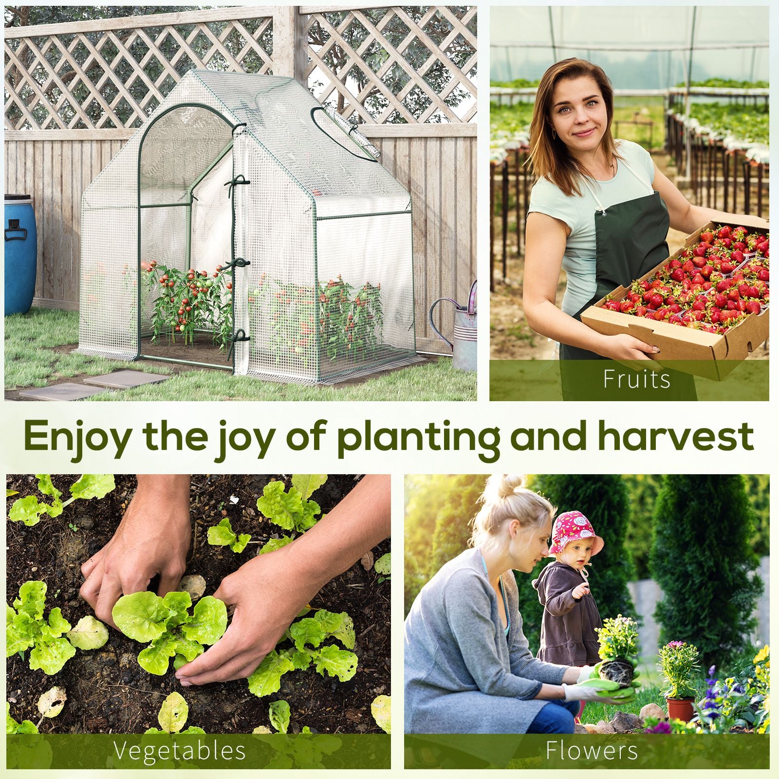 Outsunny Walk-In Greenhouse with Window Roll-Up Door, Portable Garden Grow House with Steel Frame for Vegetable Plant Herb, 180 x 100 x 168cm, White - North Peak Garden Furniture