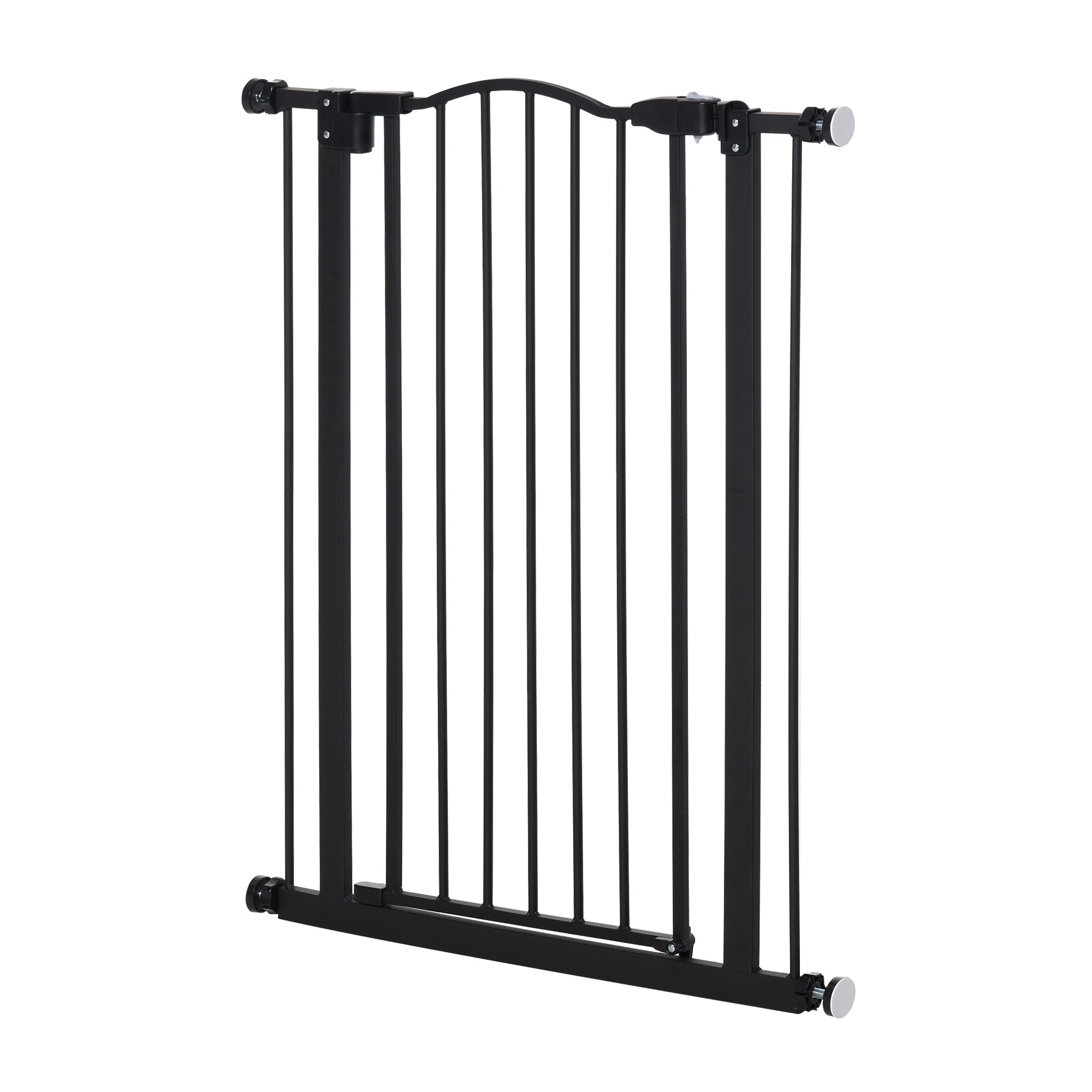 PawHut 74-84cm Adjustable Metal Pet Gate Safety Barrier w/ Auto-Close Door Double Locking Easy-Open Doors Stairs Home Frames Black