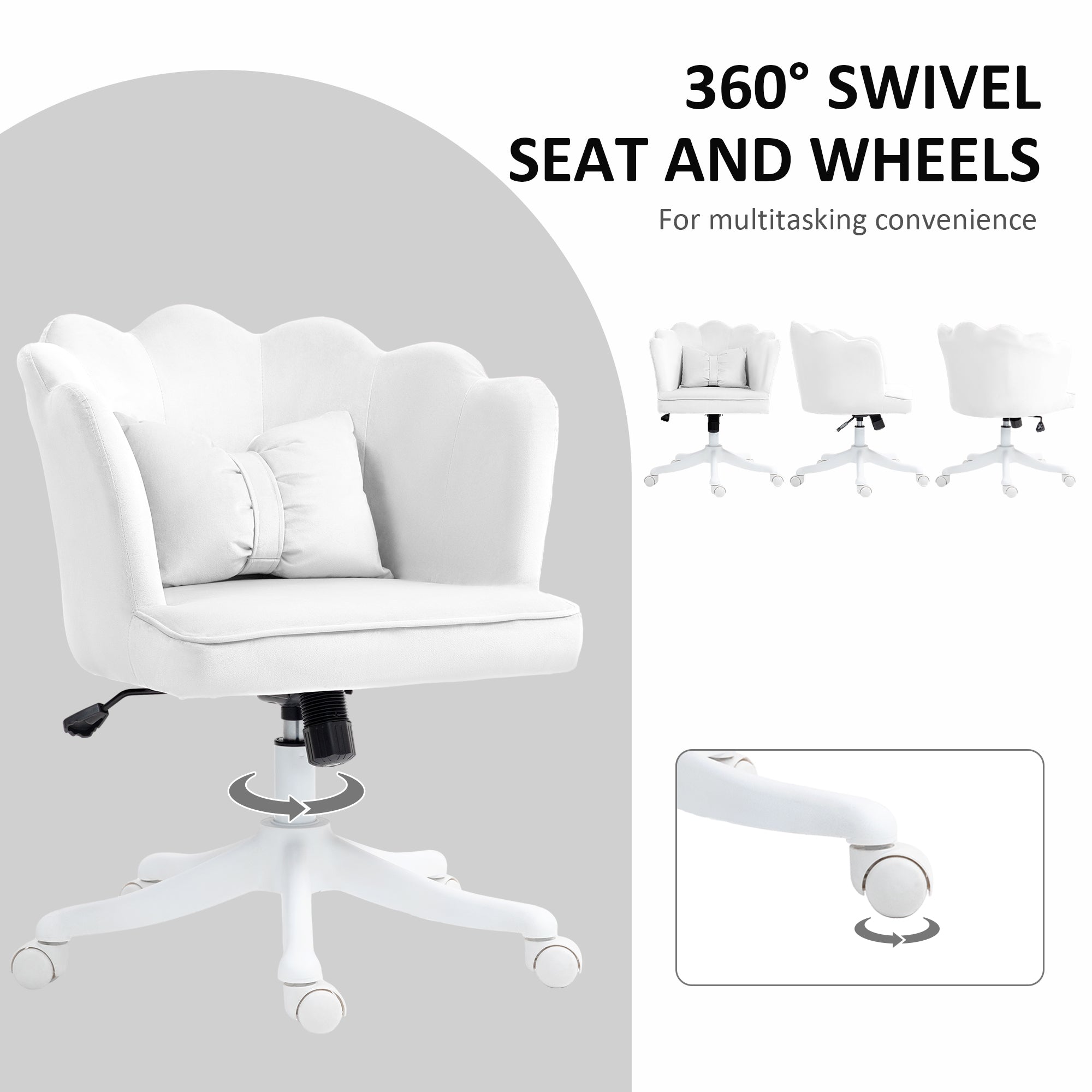 HOMCOM Velvet-Feel Petal Back Office Chair - White - North Peak Garden Furniture