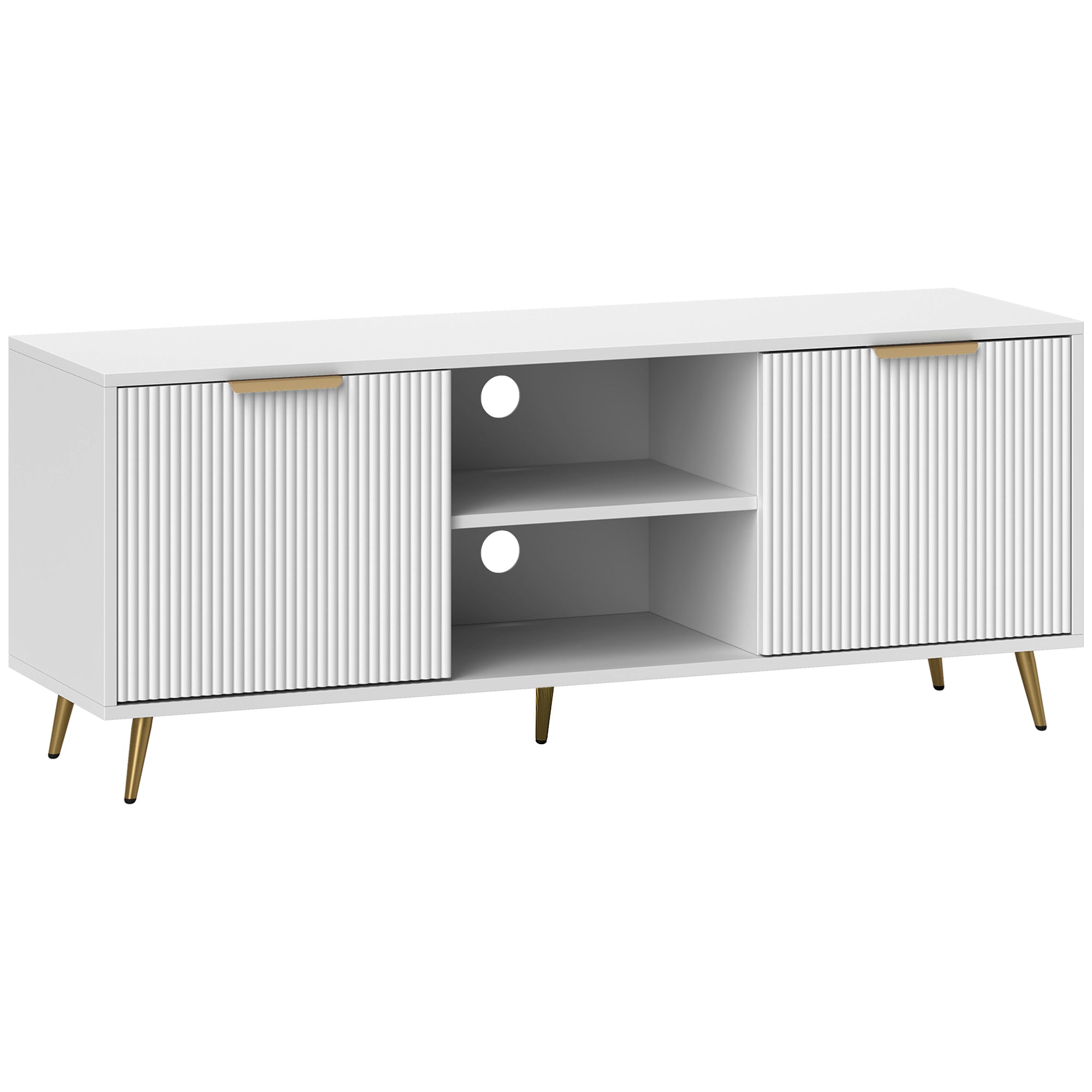 HOMCOM Modern TV Stand Cabinet for TVs up to 55", TV Unit with 2 Open Shelves and 2 Cabinets, Entertainment Centre with Cable Management for Living Room, White