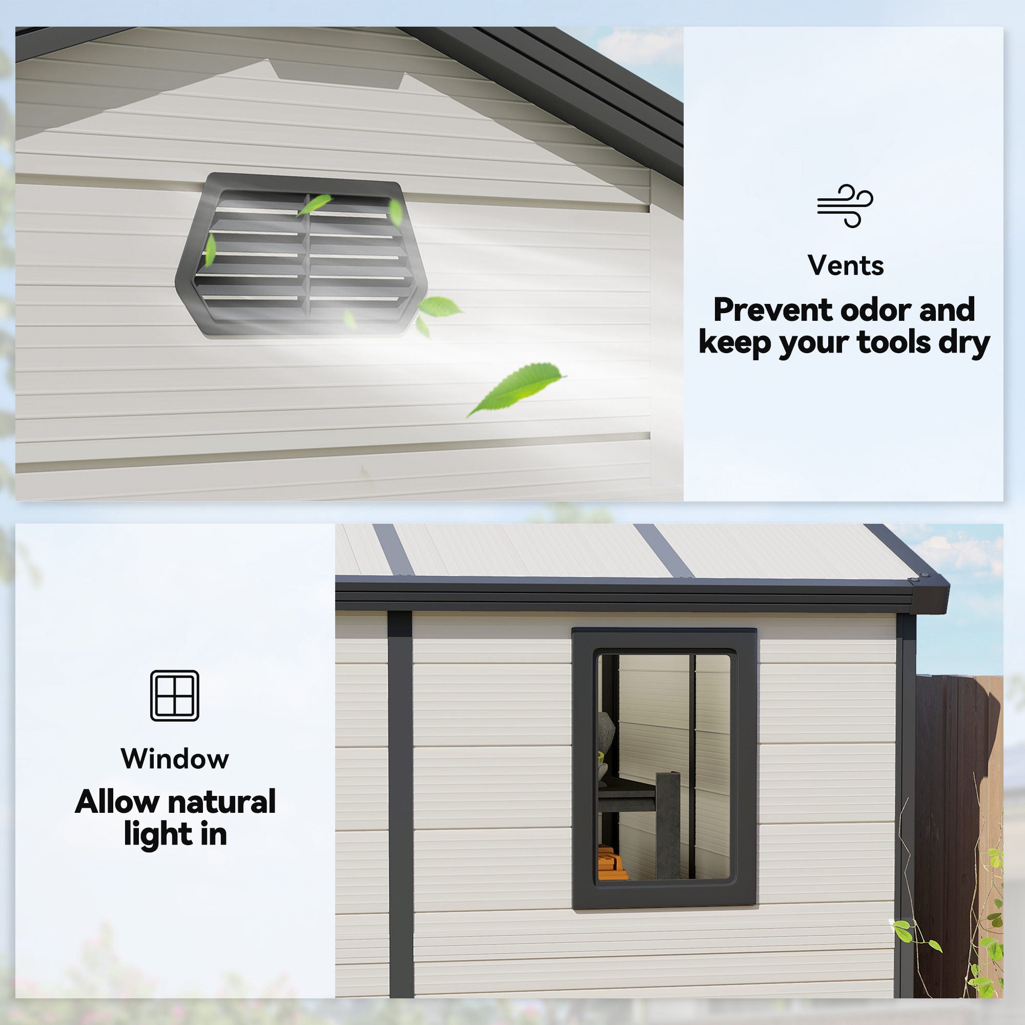 Outsunny 7.9ft x 6.2ft Aluminium Frame and Plastic Wall Shed, with Foundation - Cream White