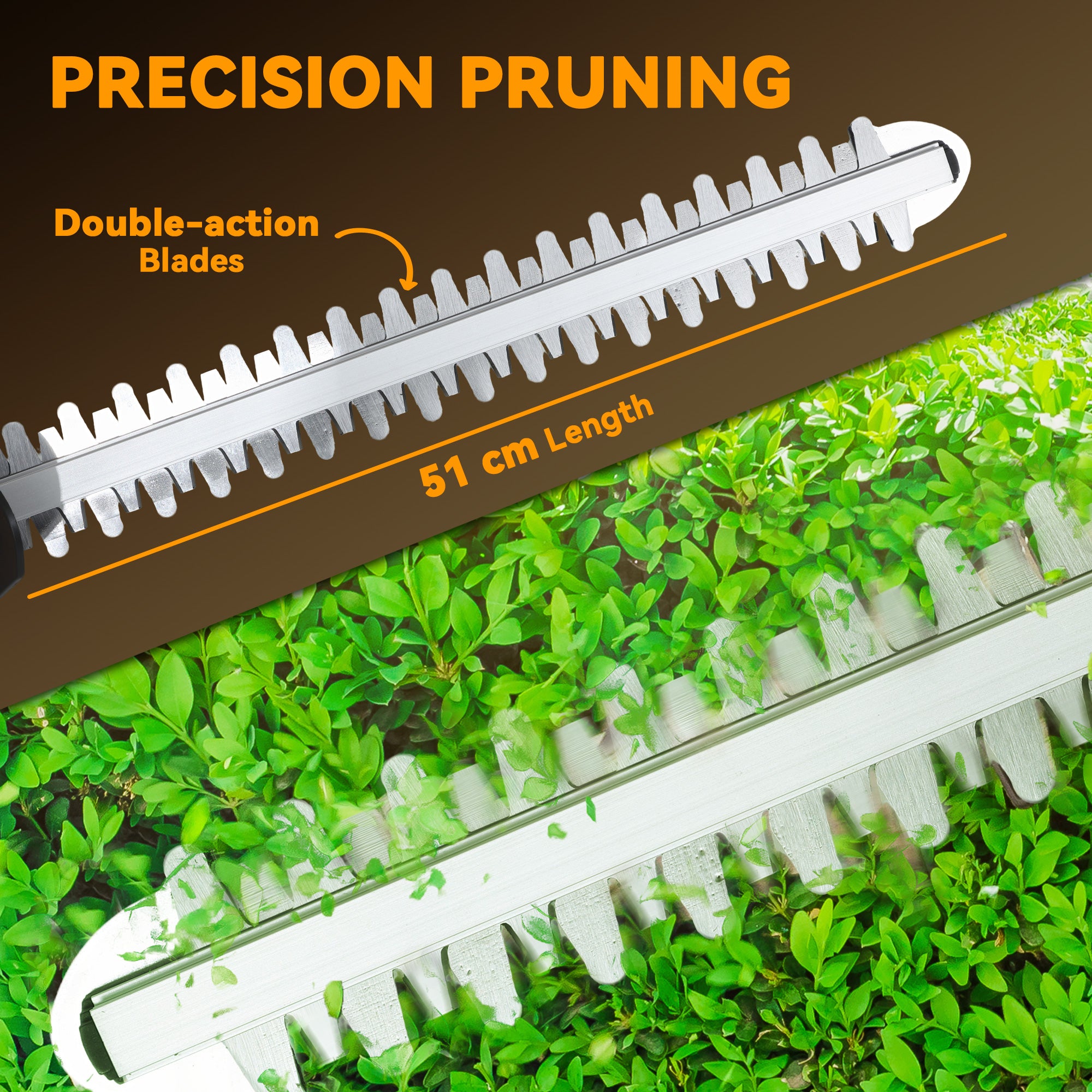 Outsunny Cordless Hedge Trimmer, Electric Hedge Cutter with 51cm Blade, Brushless Motor and 2 x 4.0Ah Batteries for Branches, Shrubs, Twigs, Orange - North Peak Garden Furniture