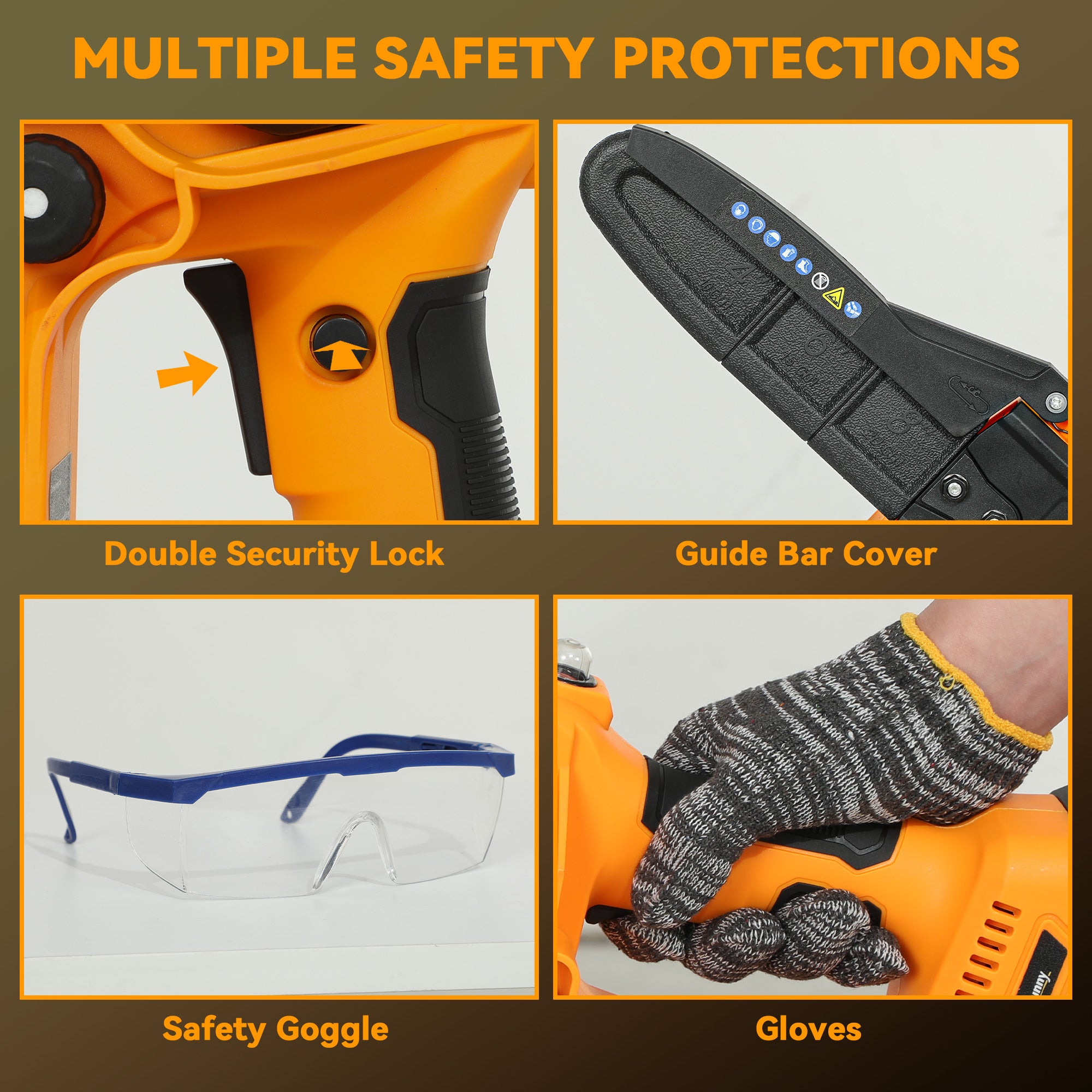 Outsunny 8 Inch Electric Chainsaw, Cordless Chain Saw with Brushless Motor, 2 4.0Ah Batteries and Safety Lock, Handheld Portable Wood Pruning Saw for Trimming Cutting, Orange - North Peak Garden Furniture