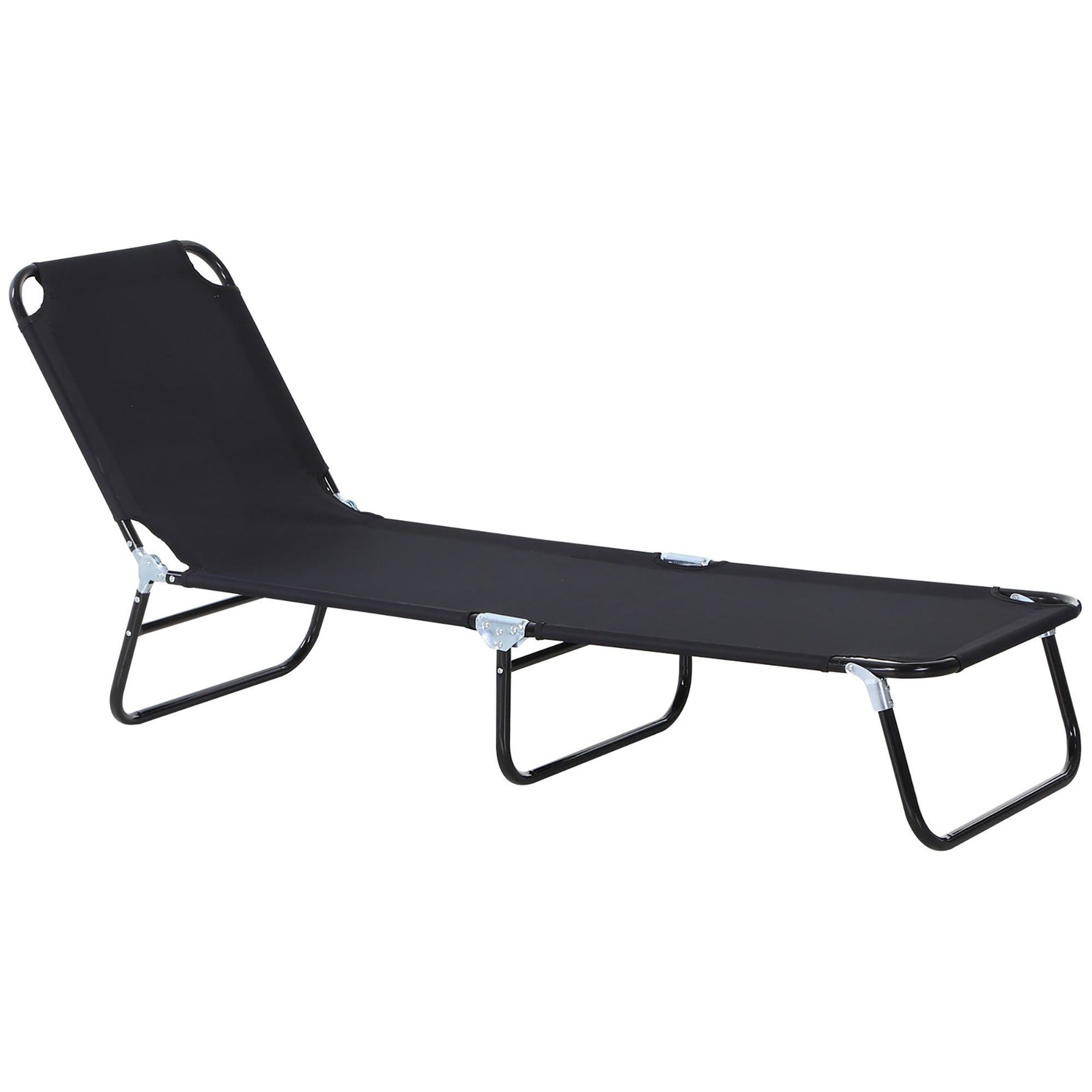 Outsunny Foldable Sun Lounger with 5-Position Adjustable Backrest, Outdoor Portable Recliner Chaise Lounge Chair with Breathable Mesh Fabric, Black - North Peak Garden Furniture
