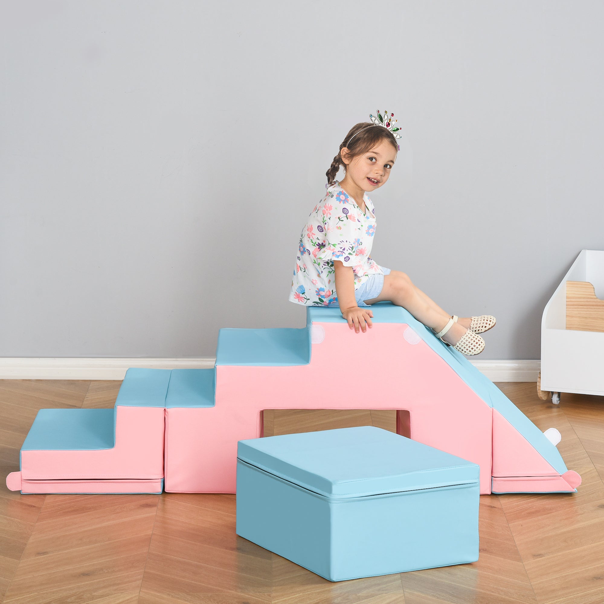 HOMCOM 2-piece Soft Play Set, Baby Foam Climber Block for Toddler 1-3 Years, Pink Blue - North Peak Garden Furniture