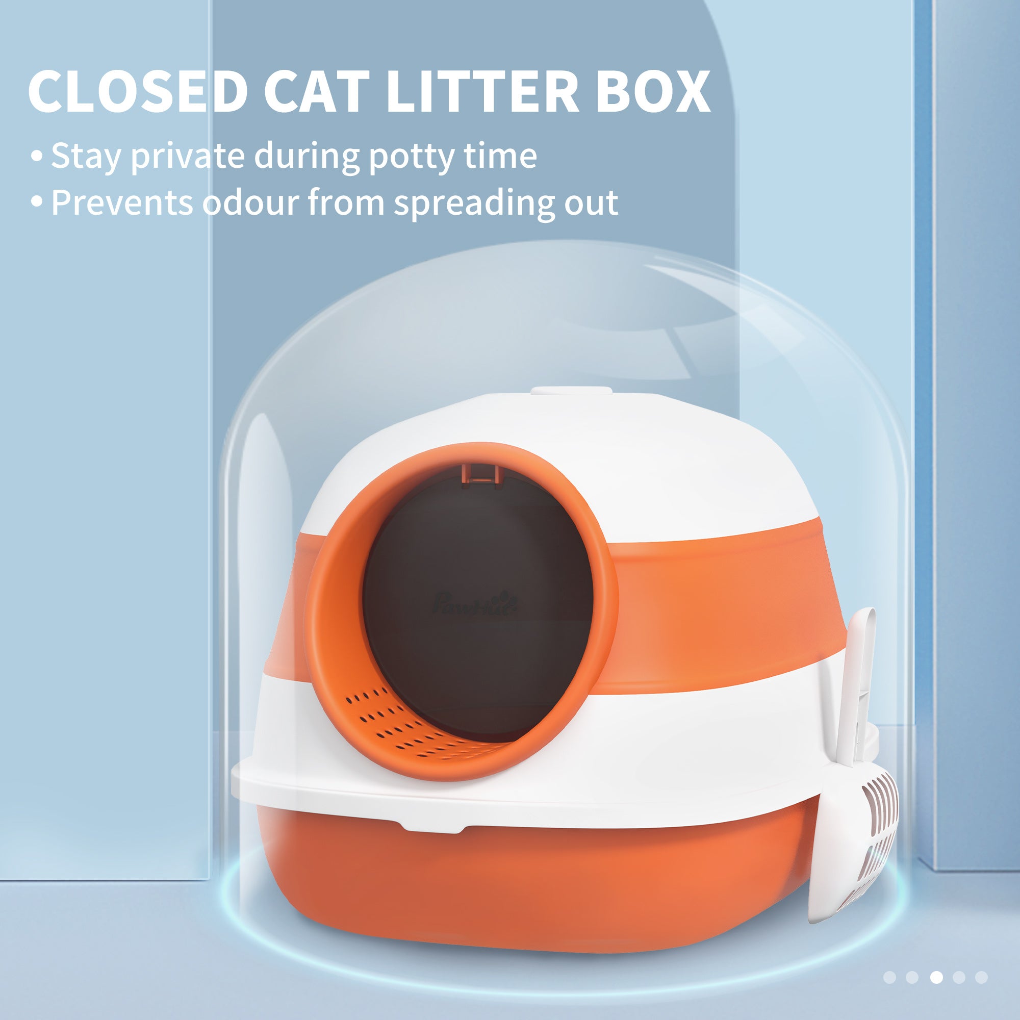 PawHut Foldable Cat Litter Tray with Lid, Deodorant, Scoop, Orange - North Peak Garden Furniture