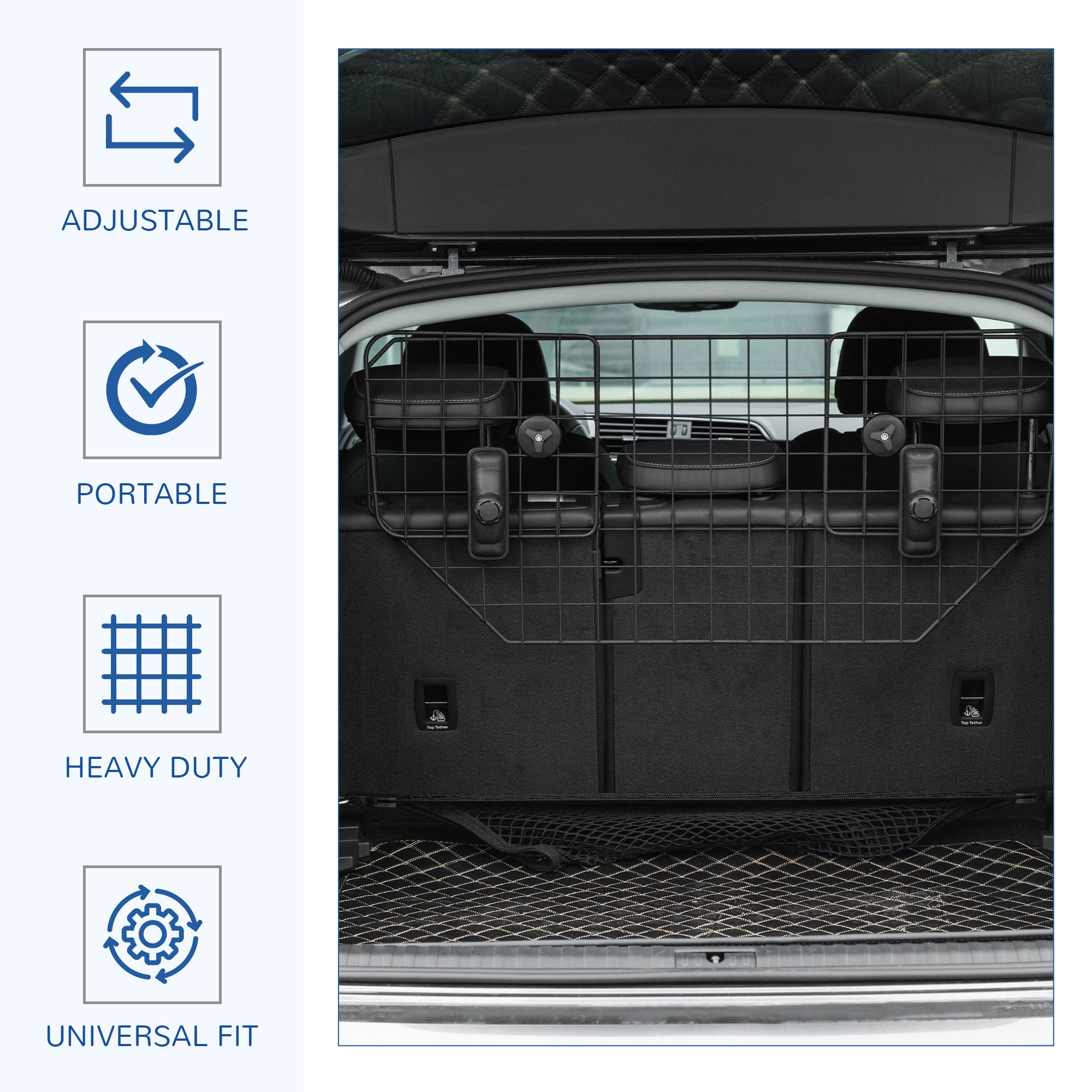 PawHut Dog Guard for Cars Adjustable Boot Barrier Metal Mesh Pet Headrest, 90-120W x 40.5H cm - North Peak Garden Furniture