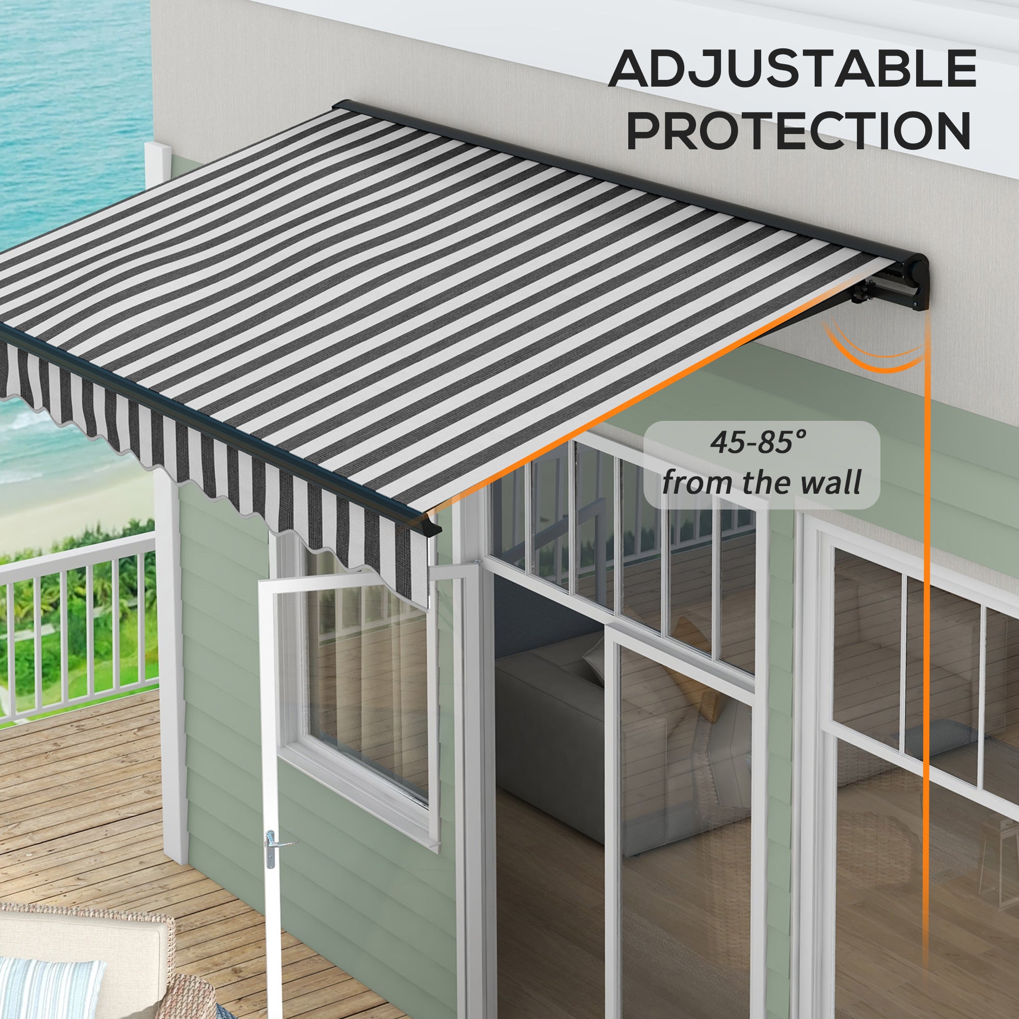 Outsunny 3 x 2m Aluminium Frame Electric Awning, with Remote - Grey/White - North Peak Garden Furniture