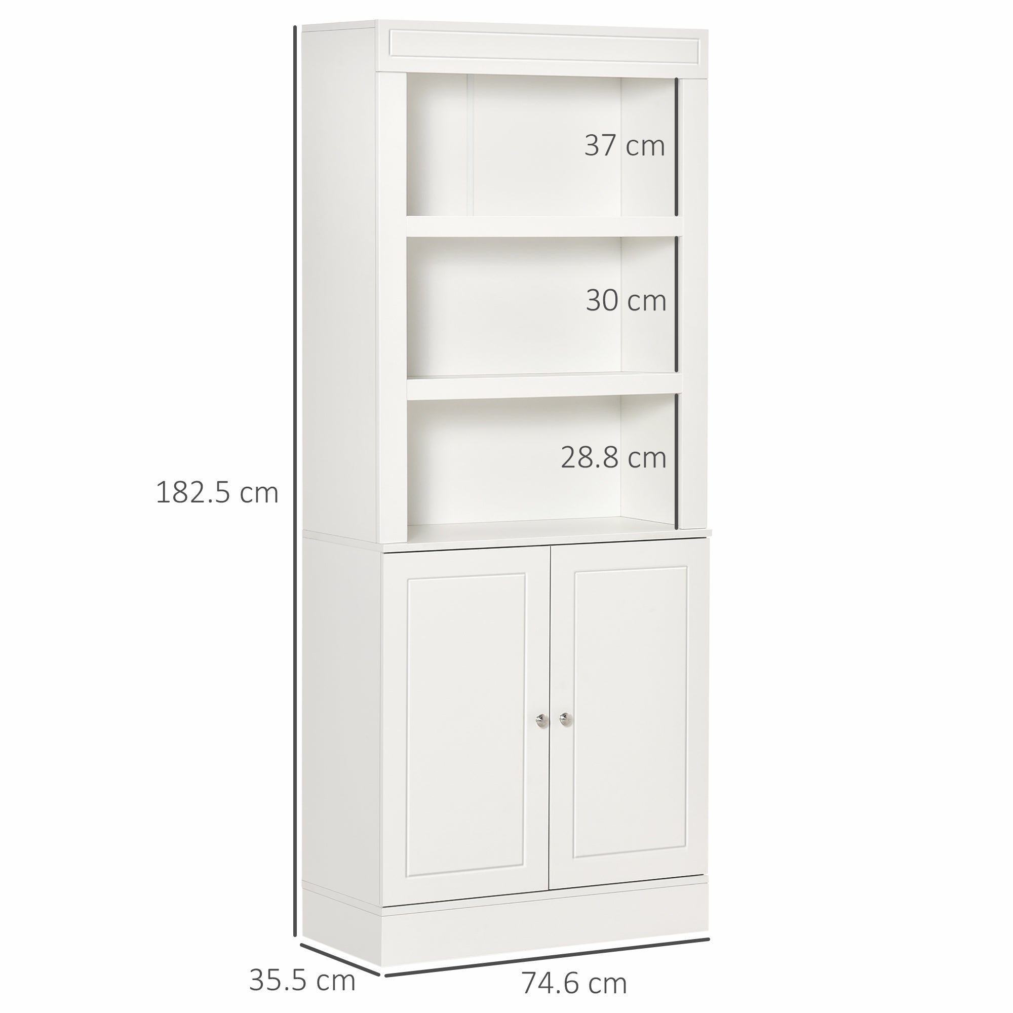 HOMCOM Kitchen Cupboard with 6-tier Shelving, Freestanding Storage Cabinet, Pantry Cupboard with 3 Open Compartments and Double-door Cabinet with Adjustable Shelves, White