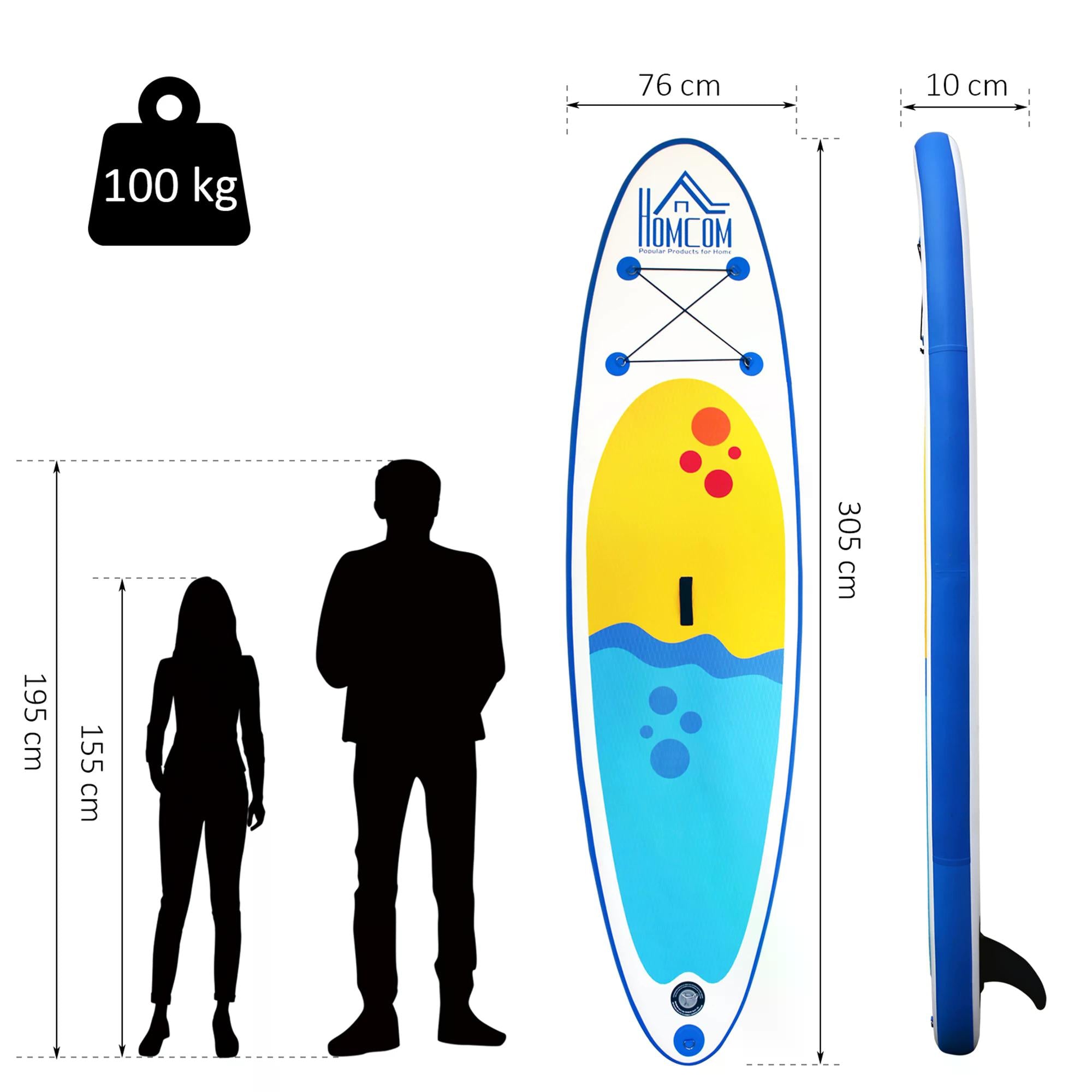 HOMCOM Inflatable Paddleboard: Adjustable Aluminium Paddle, Non-Slip Deck, Accessories & Carry Bag, Azure |