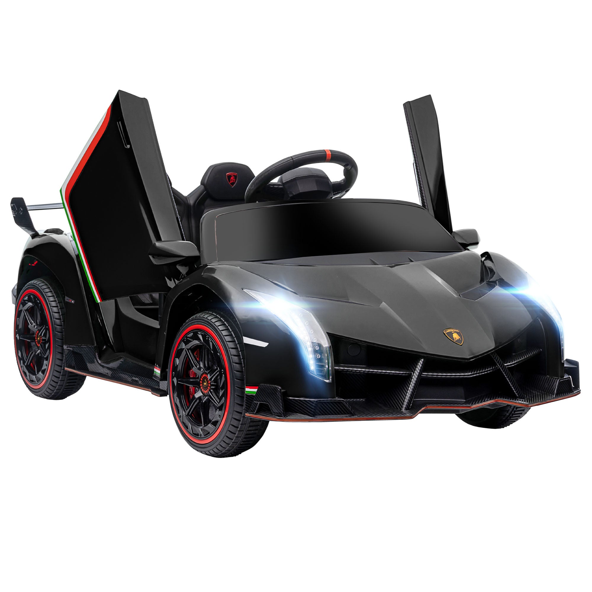 HOMCOM Lamborghini Veneno Licensed Electric Ride-On Car, with Remote, Music, Horn - Black - North Peak Garden Furniture