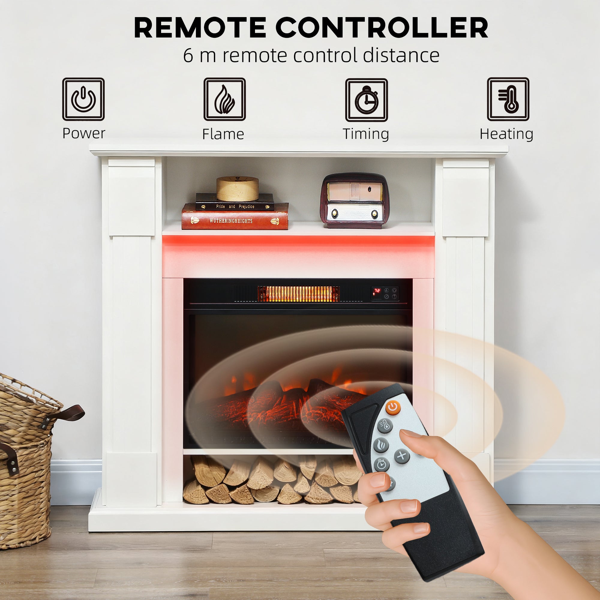 HOMCOM 6142 BTU Electric Fireplace and LED Mantel, 17-27°C - White