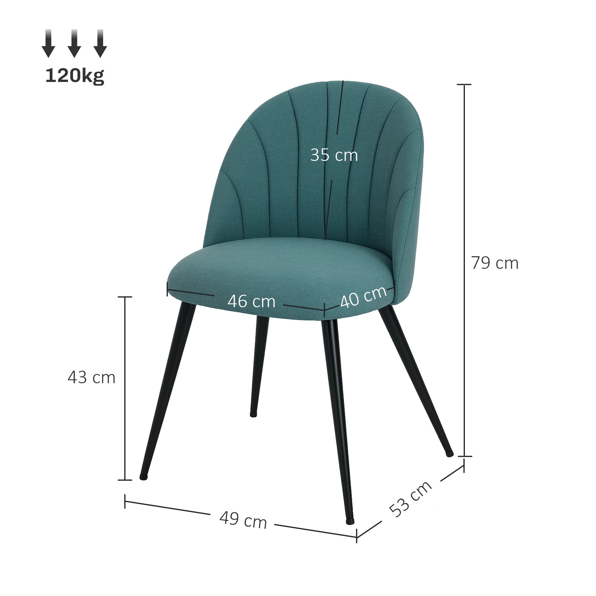 HOMCOM Velvet Dining Chairs Set of 2, Modern Upholstered Kitchen Chairs with Metal Legs, Shell Backrest and Padded Seat for Dining Room, Bedroom, Living Room, Vanity, Green - North Peak Garden Furniture