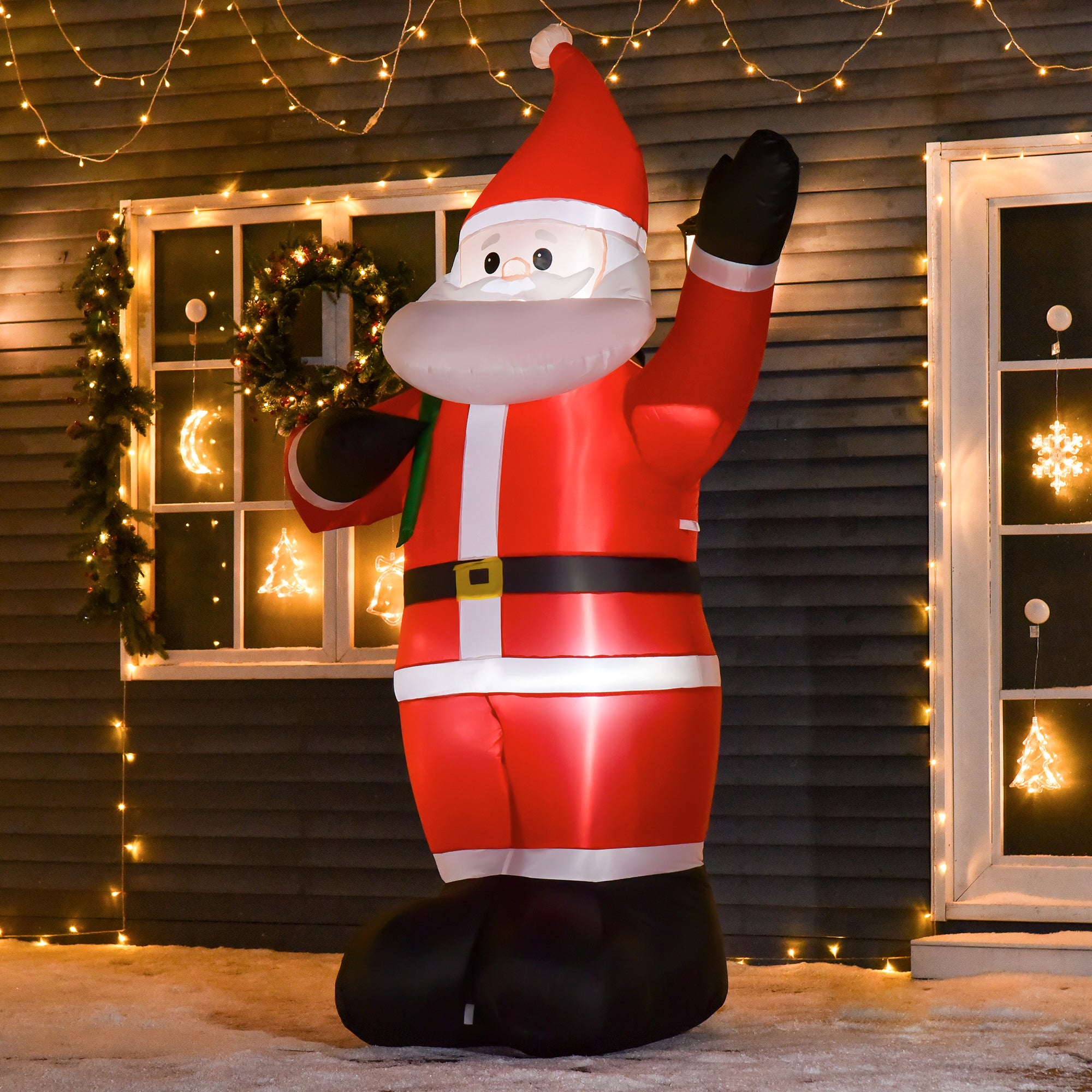 HOMCOM 8ft Christmas Inflatable Santa Holiday Yard Decoration with LED Lights, Indoor Outdoor Lawn Blow Up Decor - North Peak Garden Furniture