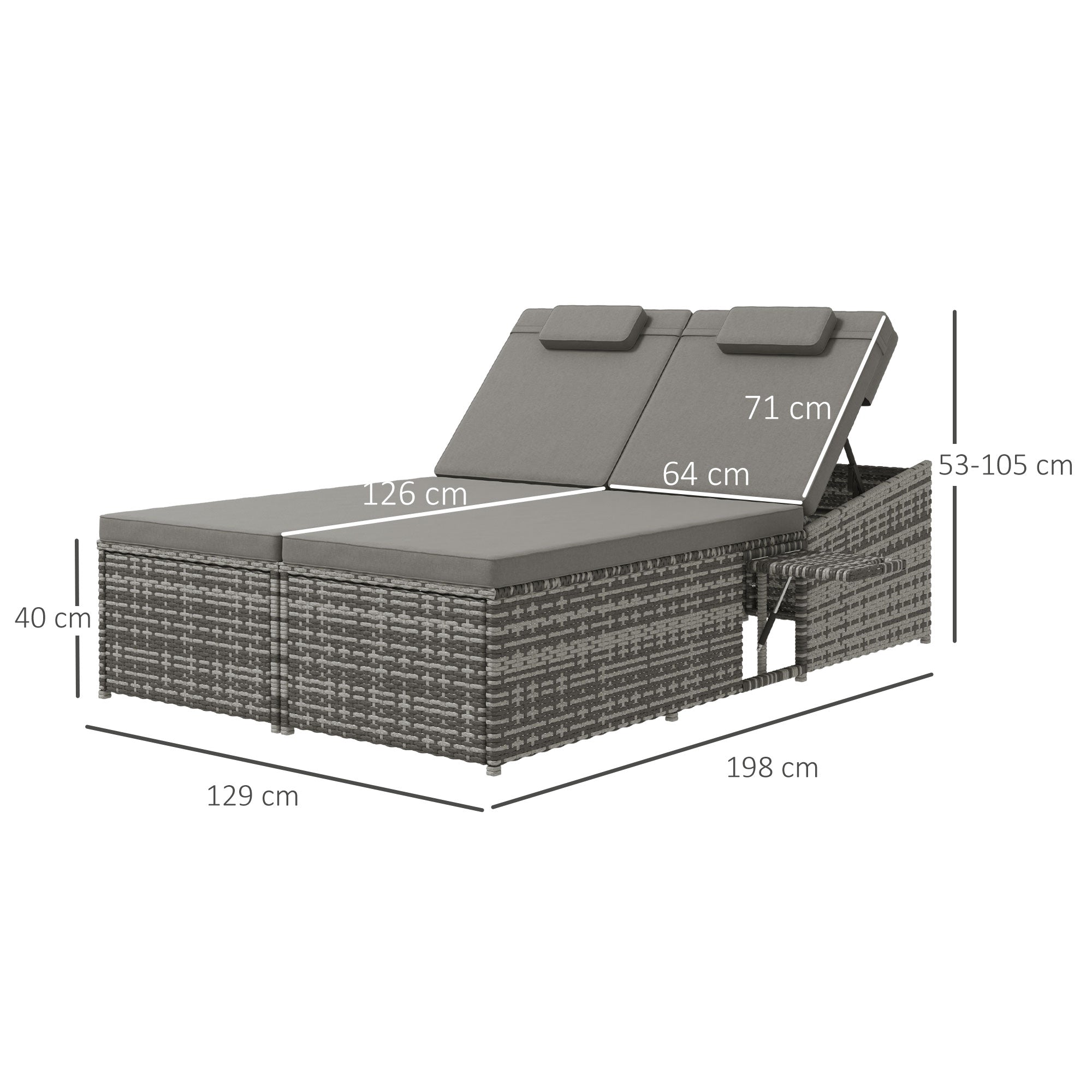 Outsunny 2 Seater Rattan Day Bed w/ Fire Retardant Cushions Grey - North Peak Garden Furniture