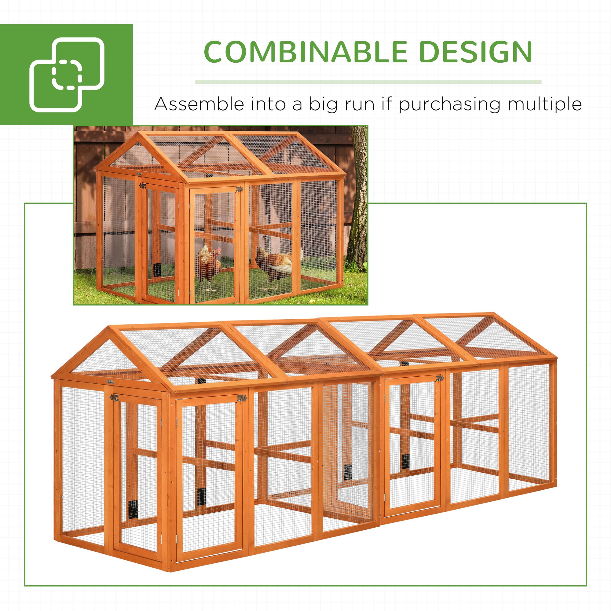 PawHut Large Chicken Run, Wooden Chicken coop, with Combinable Design - Wood Effect - North Peak Garden Furniture