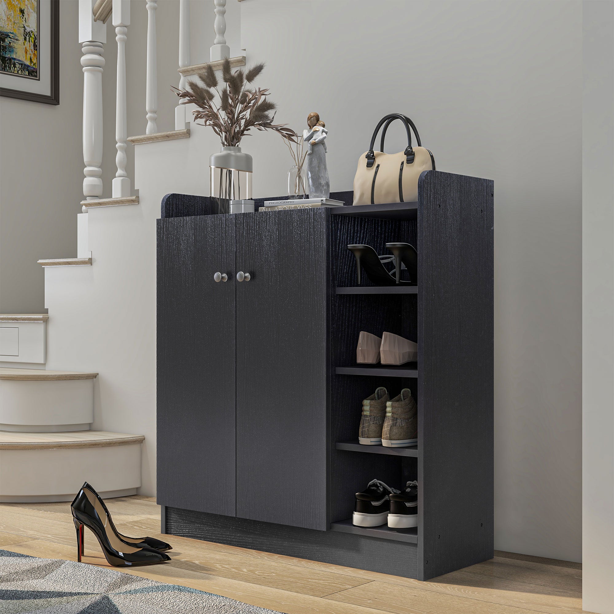 HOMCOM Shoe Storage Cabinet with Adjustable Shelves - Black - North Peak Garden Furniture