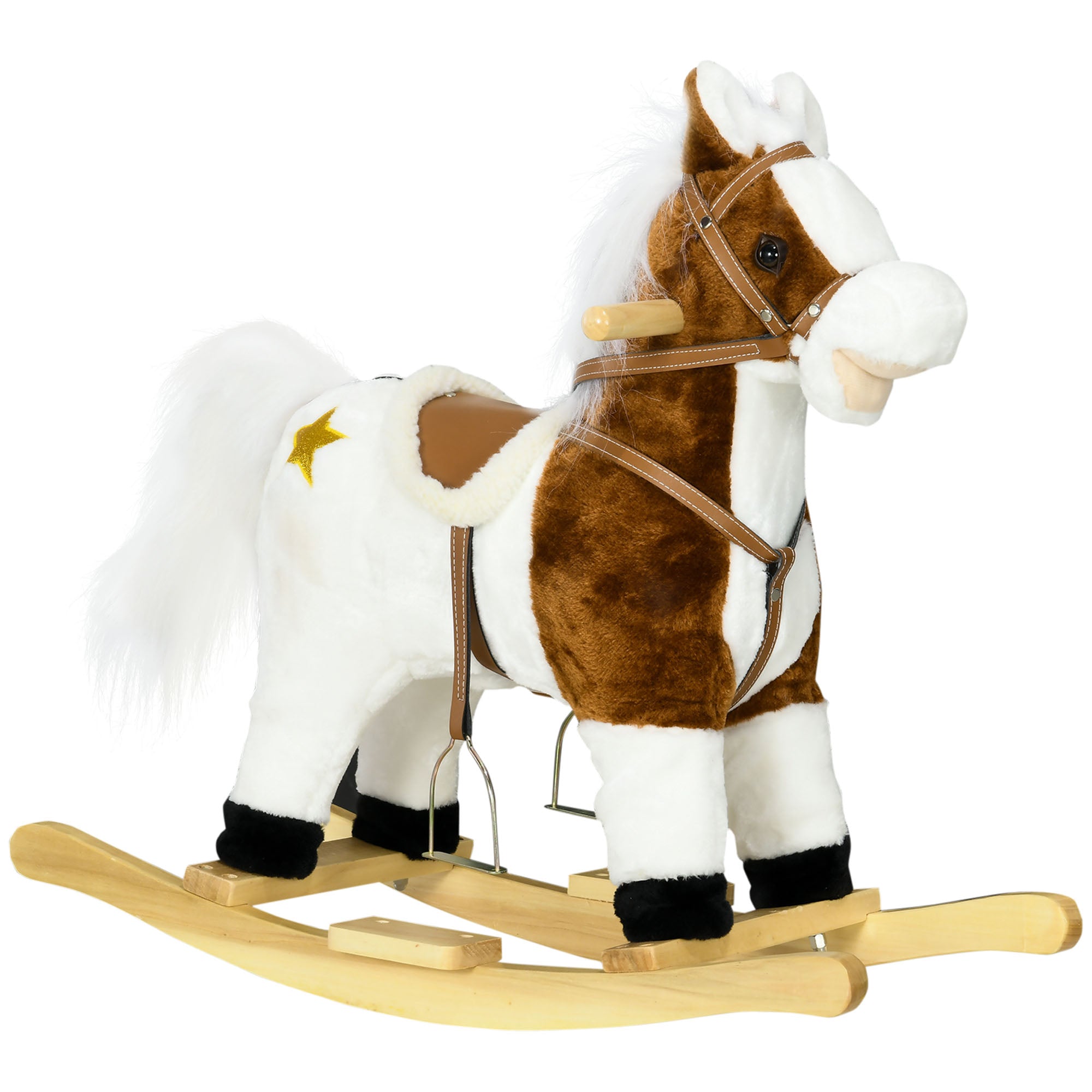 HOMCOM Rocking Horse, Ride-On Horse, with Music, Sounds, Saddle, for Ages 3-6 Years - Brown - North Peak Garden Furniture