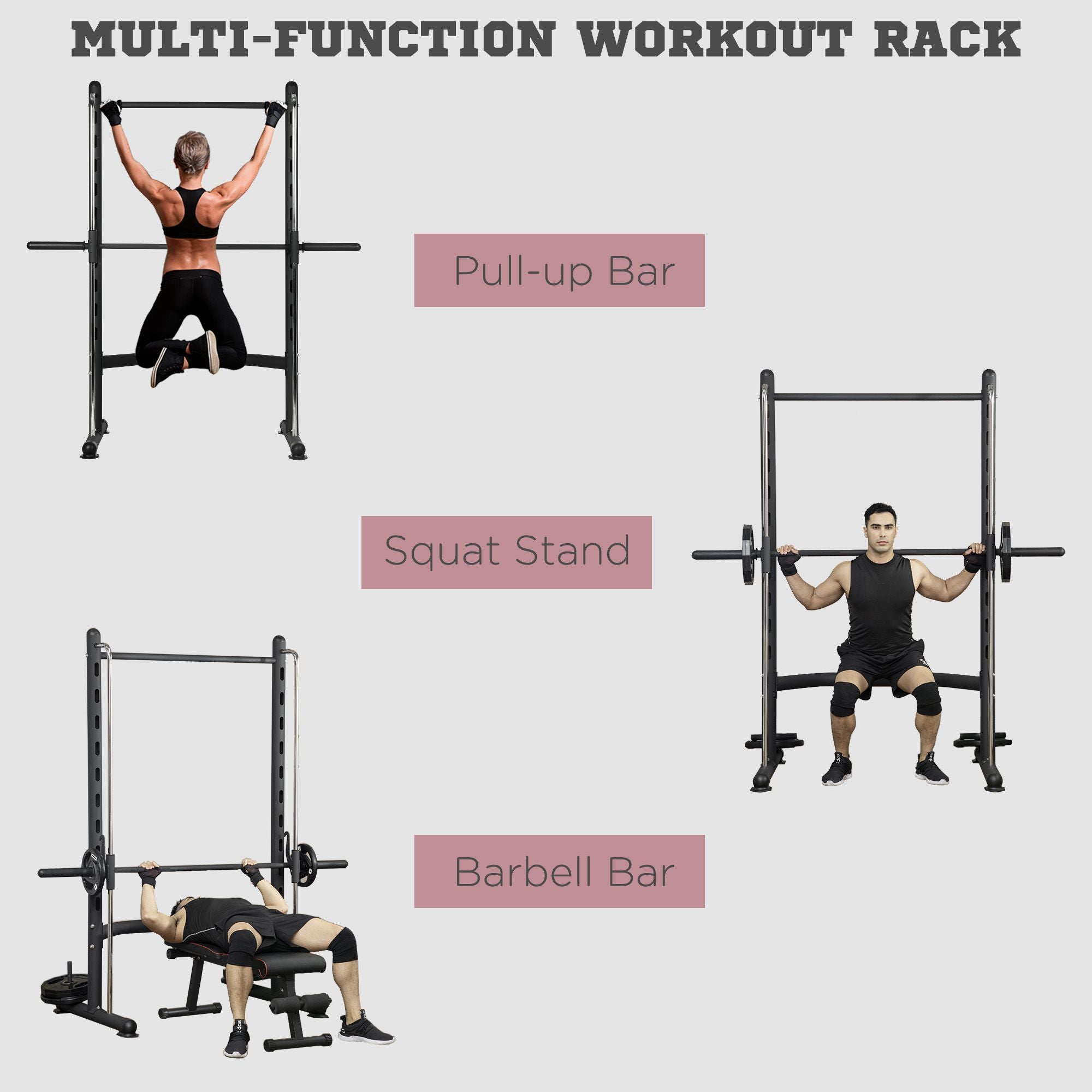 HOMCOM Adjustable Squat Rack, with Pull Up Bar, Barbell Bar for Home Gym - North Peak Garden Furniture