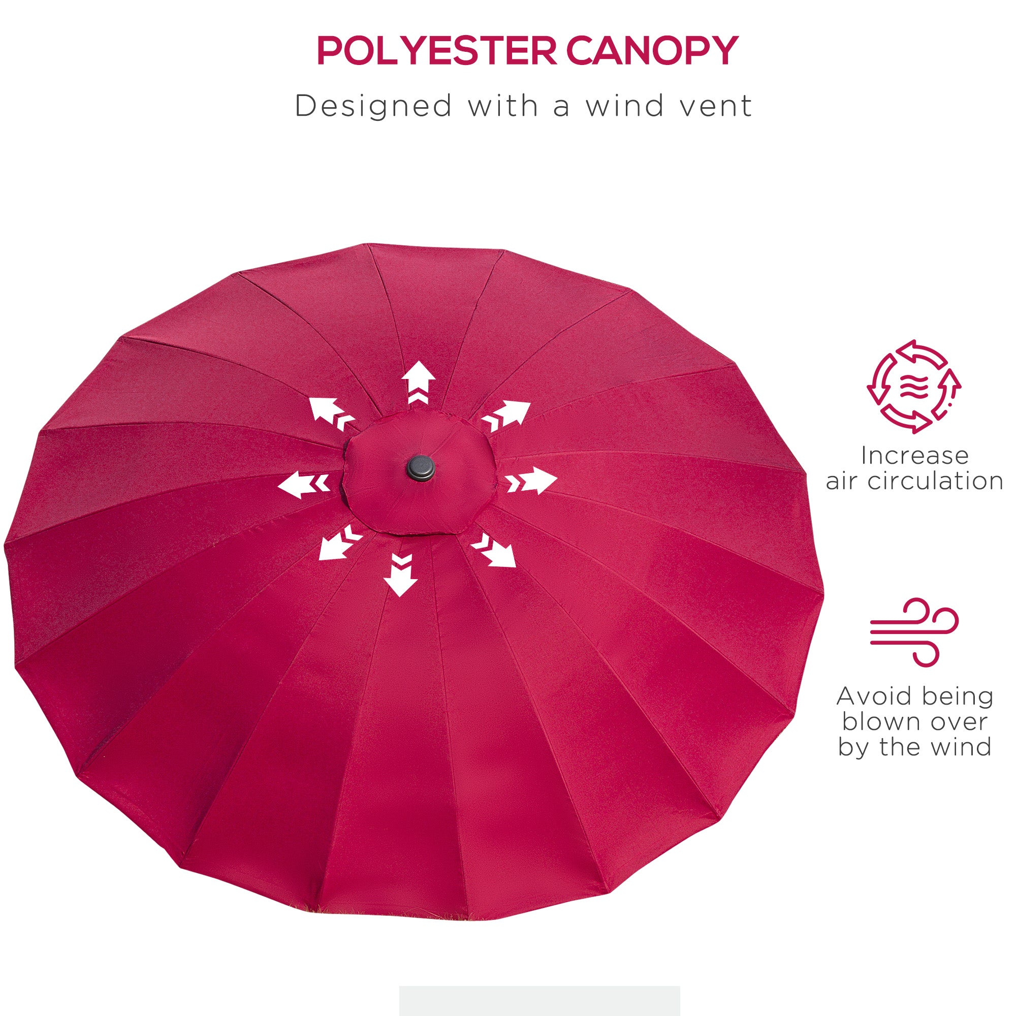 Outsunny 2.5m Shanghai Garden Parasol Umbrella with Crank & Tilt, Adjustable Outdoor Sun Shade, Red - North Peak Garden Furniture