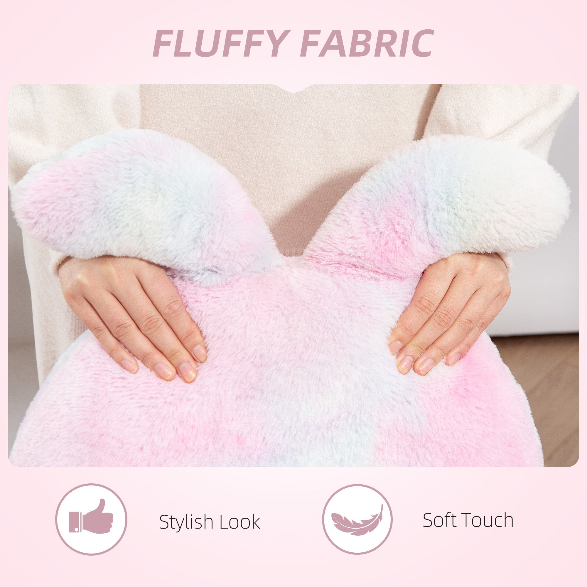 HOMCOM Fuzzy Office Chair with Bunny Ears, Faux Fur Swivel Desk Chair, Armless Makeup Vanity Chair with Adjustable Height for Bedroom, Study Room, Colourful - North Peak Garden Furniture