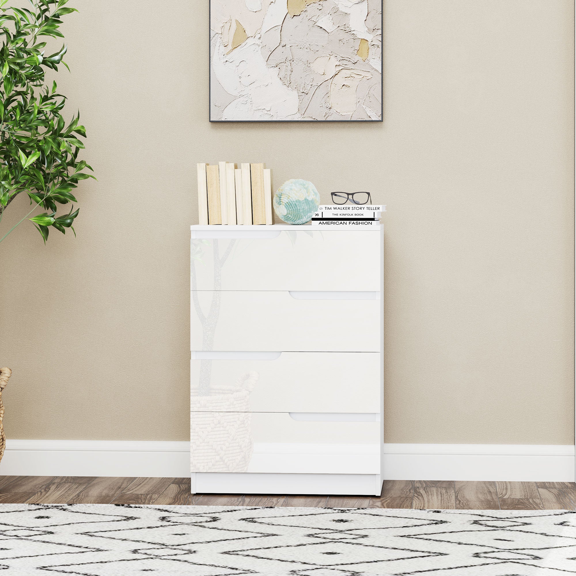 HOMCOM 4 Drawer Chest of Drawers, Modern Dresser for Bedroom, Living Room, 60 x 40 x 85cm, White - North Peak Garden Furniture