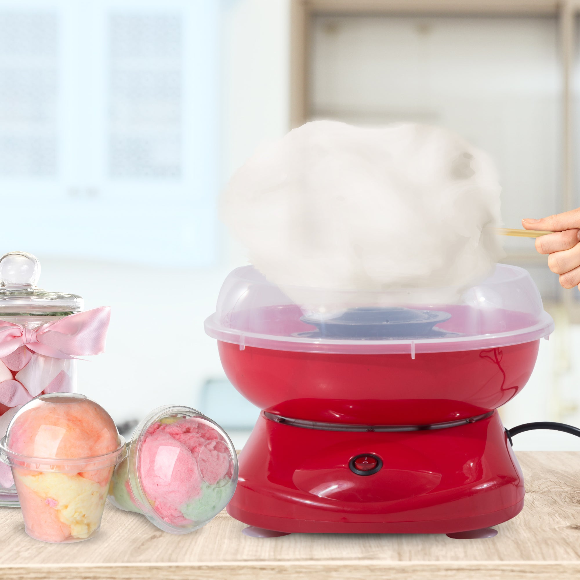 HOMCOM Candy Floss Machine Electric Cotton Candy Maker Gadgetry 450W (Red) - North Peak Garden Furniture
