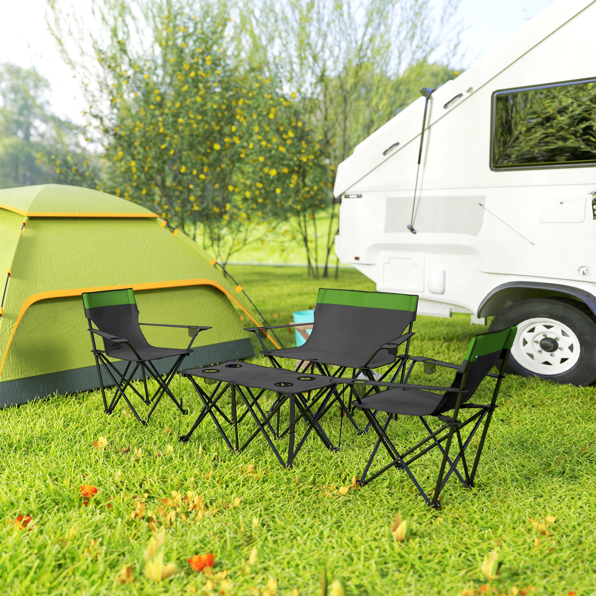 Outsunny Four-Piece Portable Picnic Table Set - Green - North Peak Garden Furniture