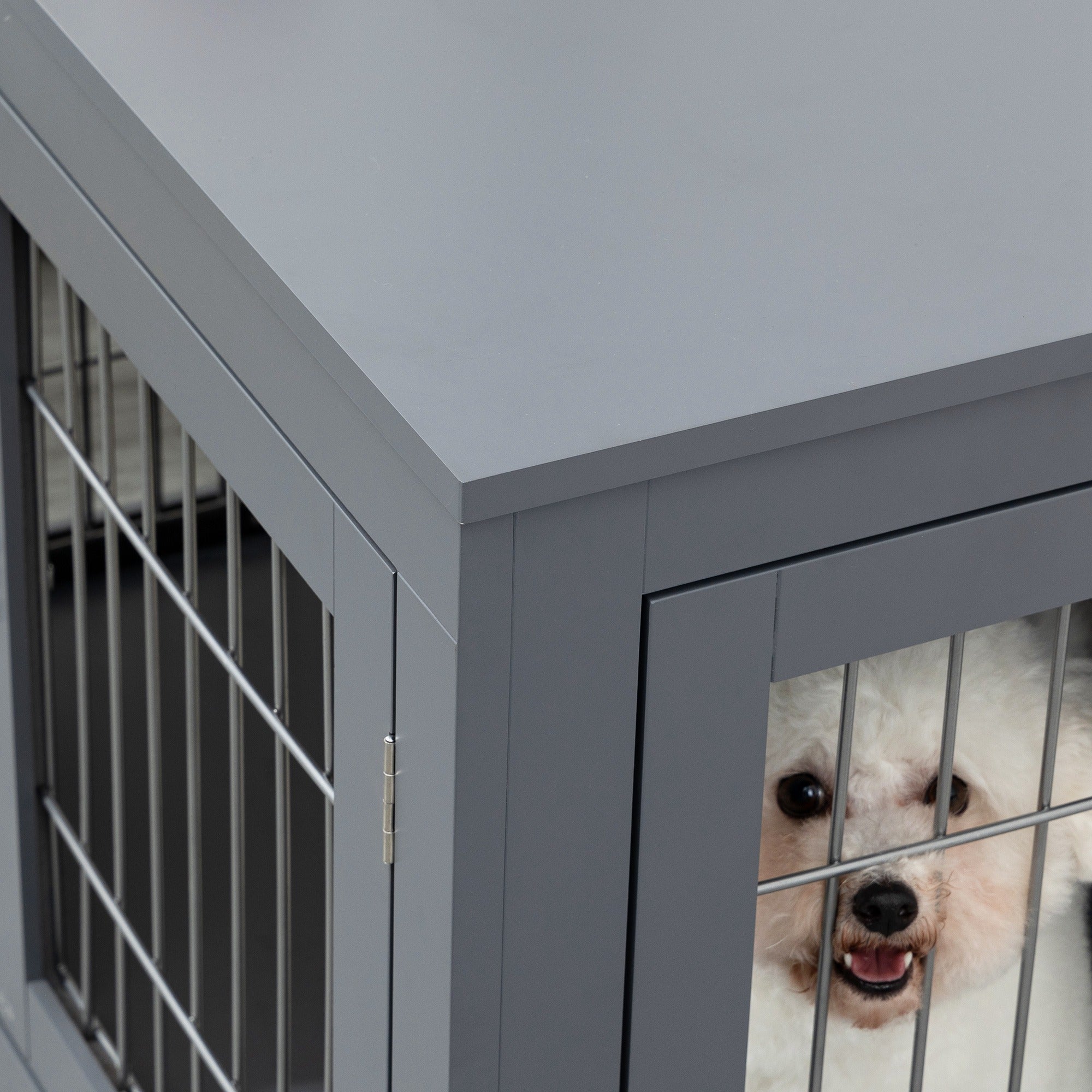 PawHut Furniture Style Dog Crate for Small and Medium Dogs, End Table Pet Cage with Two Lockable Doors - Grey - North Peak Garden Furniture