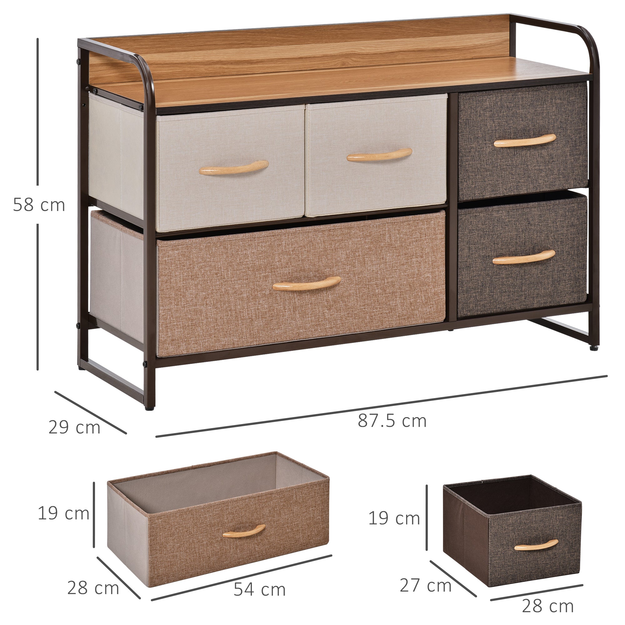HOMCOM 5-Drawer Dresser, Linen Fabric Chest of Drawers, Dresser Tower Unit for Bedroom Hallway Entryway, Storage Organizer with Steel Frame Wooden Top - North Peak Garden Furniture