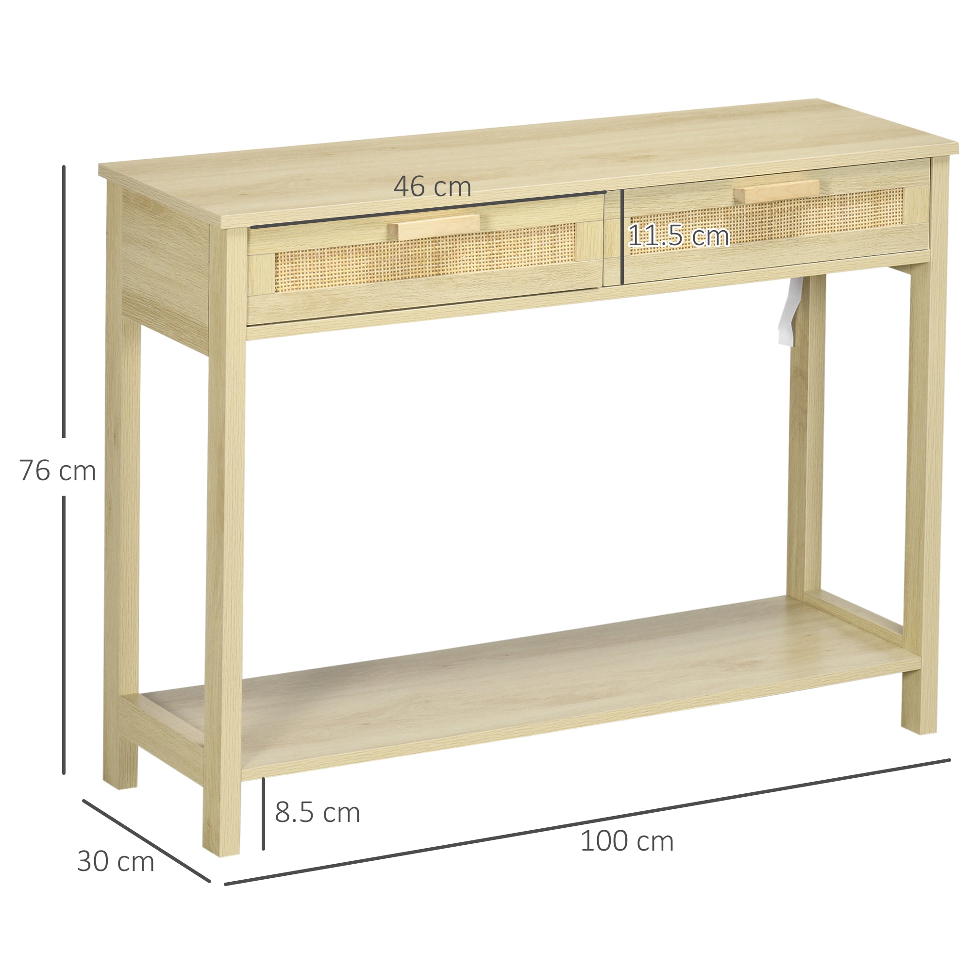 HOMCOM Console Sofa Table Hallway Side Desk with Storage Shelf Drawer for Entryway Living Room Bedroom Natural - North Peak Garden Furniture