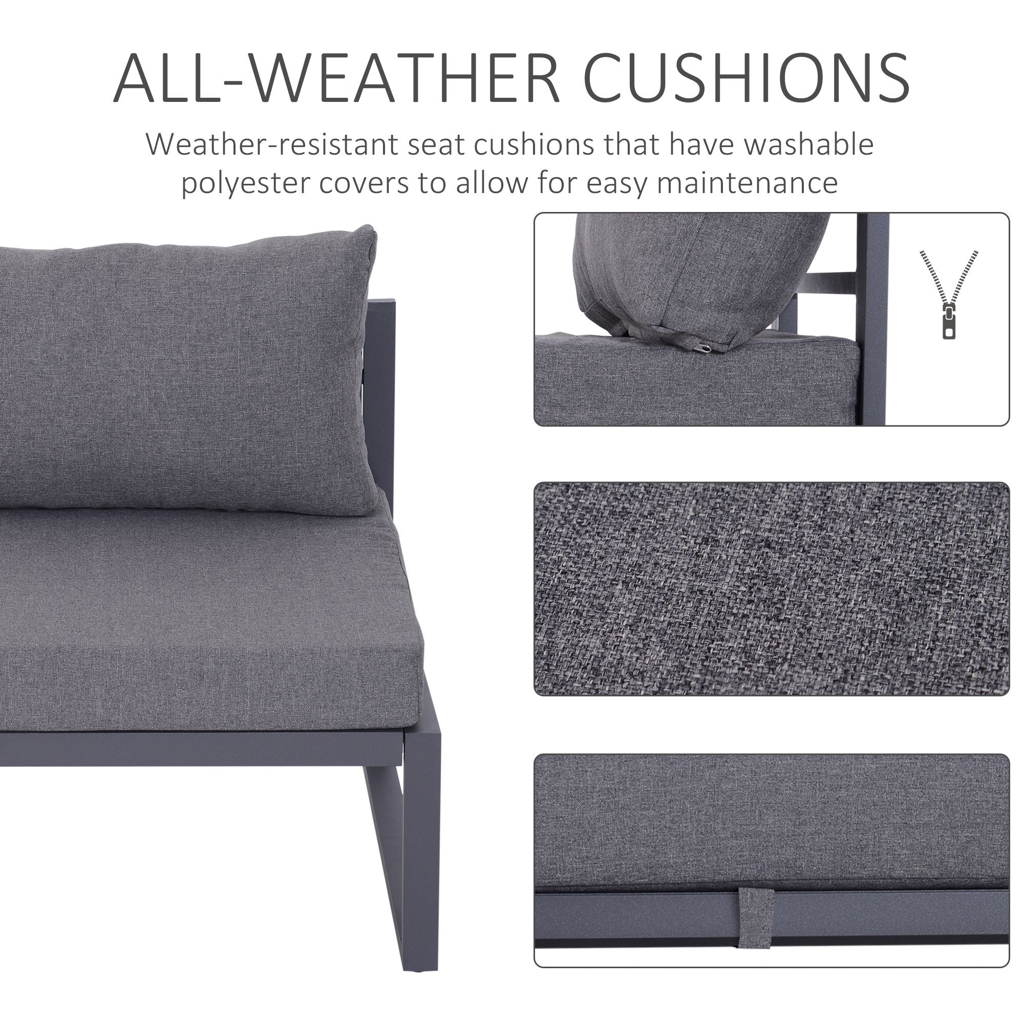 Outsunny 6 PCs Outdoor Indoor Sectional Sofa Set Thick Padded Cushions Aluminium Frame 5 Seaters 1 Coffee Table Footrest Grey - North Peak Garden Furniture