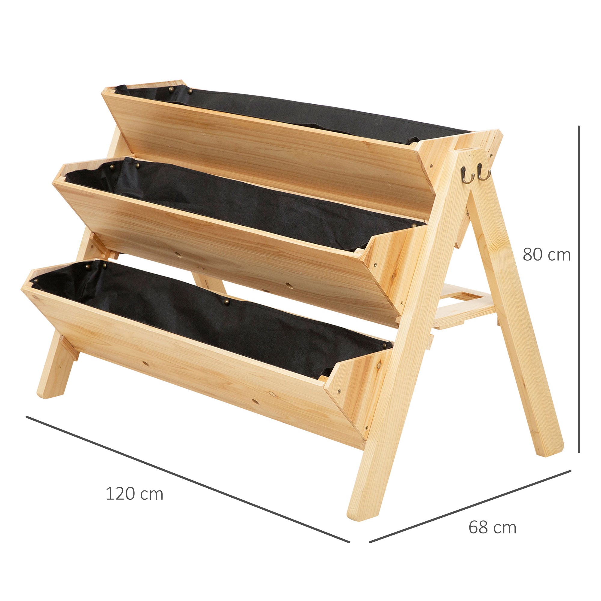 Outsunny 3 Tier Raised Beds for Garden, Wooden Planter Boxes with Clapboard and Hooks, 142L, 120 x 68 x 80cm - North Peak Garden Furniture