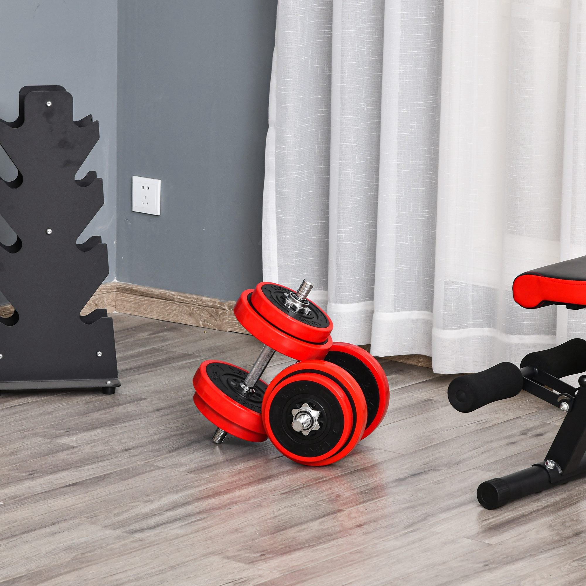 HOMCOM 20KGS 2-In-1 Dumbbell & Barbell Adjustable Set Strength Muscle Exercise Fitness Plate Bar Clamp Rod Home Gym Sports Area - North Peak Garden Furniture