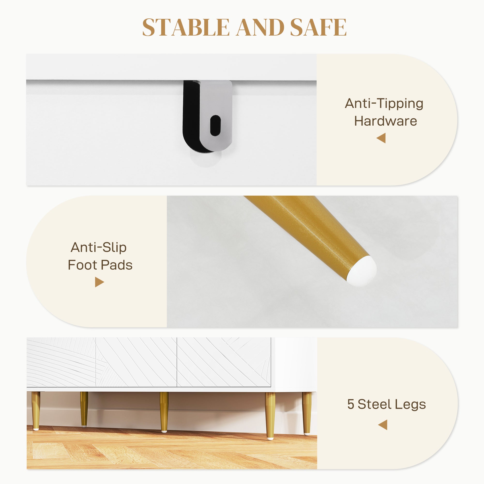 HOMCOM Elegant Two-Cupboard Sideboard - White/Gold-Tone - North Peak Garden Furniture
