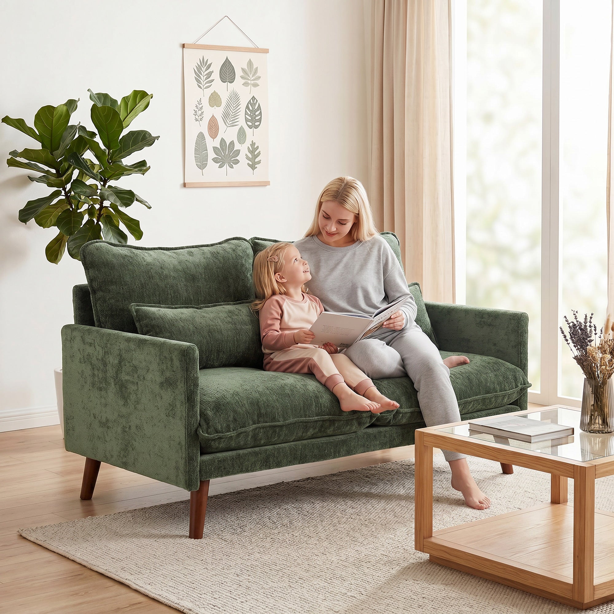 HOMCOM 2 Seater Sofa, Loveseat Sofa with Spring Cushions, Wide and Deep Seat, Wood Legs, Green