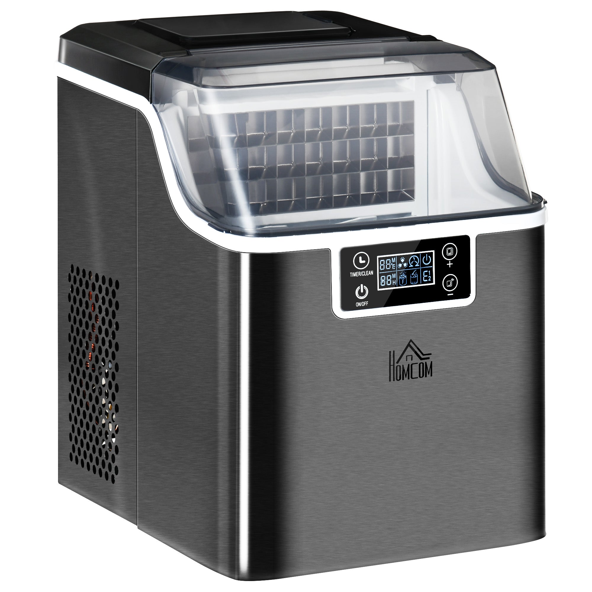 HOMCOM 3.2L Compact Ice Machine, with LCD Screen and Accessories - Black - North Peak Garden Furniture