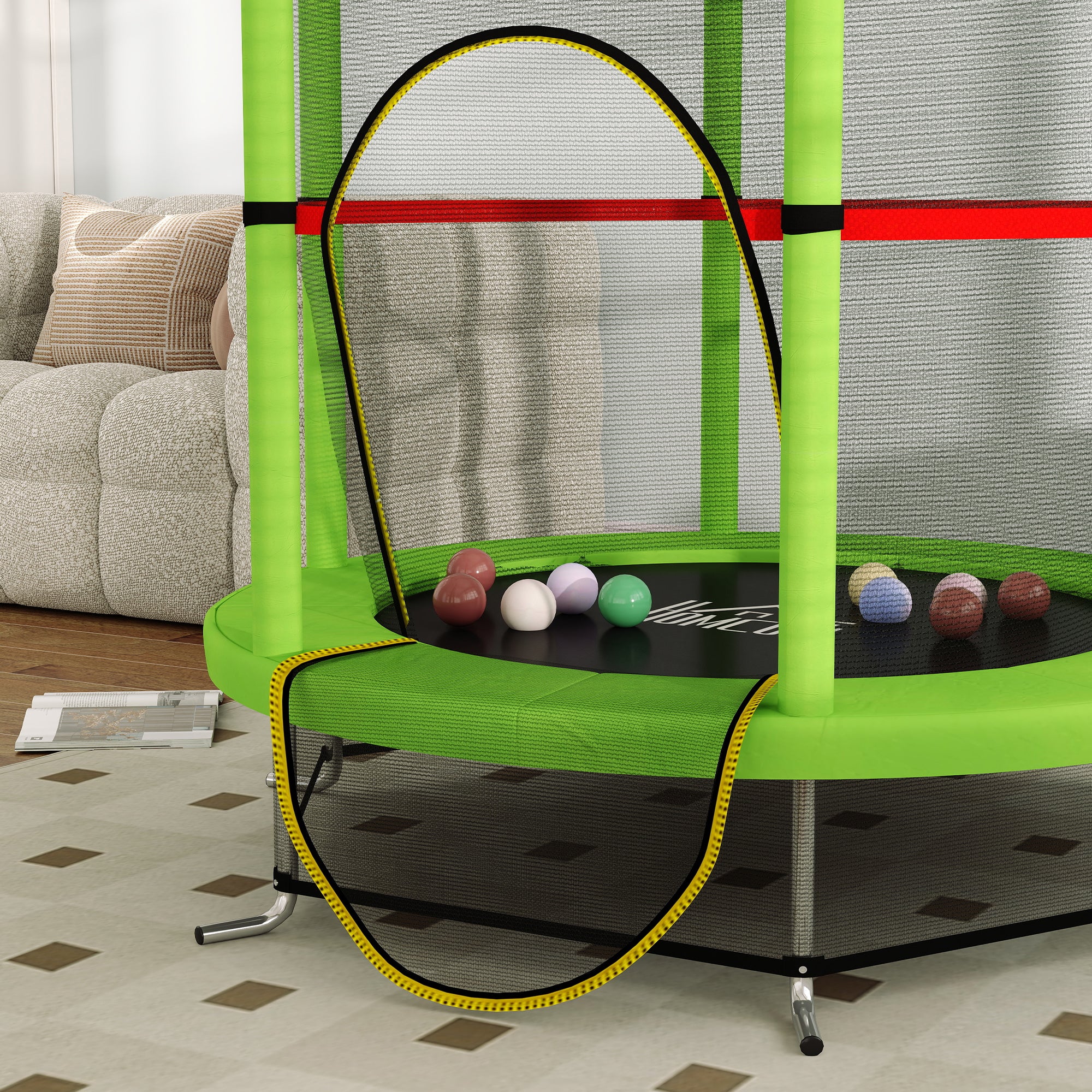 HOMCOM Kids Trampoline, with Enclosure Net, Steel Frame, for Ages 3-6 Years - Green - North Peak Garden Furniture