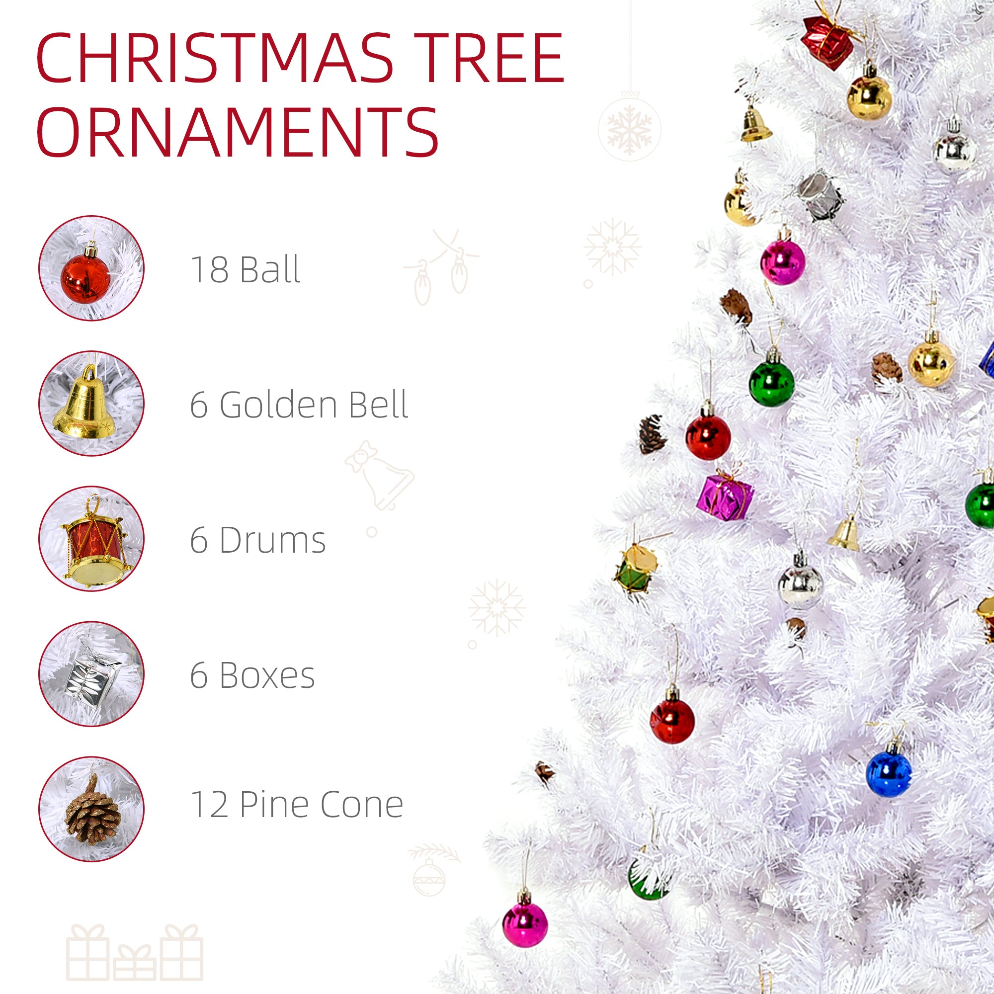 HOMCOM 5ft Snow Artificial Christmas Tree w/ Metal Stand Decorations Home Seasonal Elegant Faux White - North Peak Garden Furniture